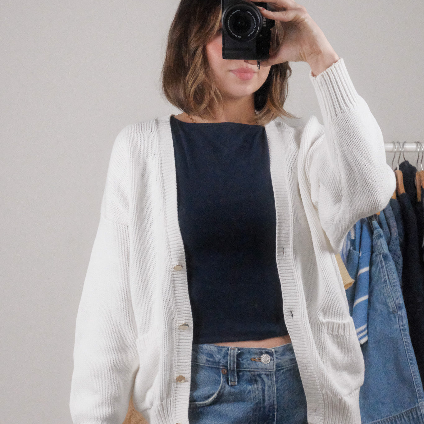 Vintage x Chunky Knit Cotton Cardigan (M)