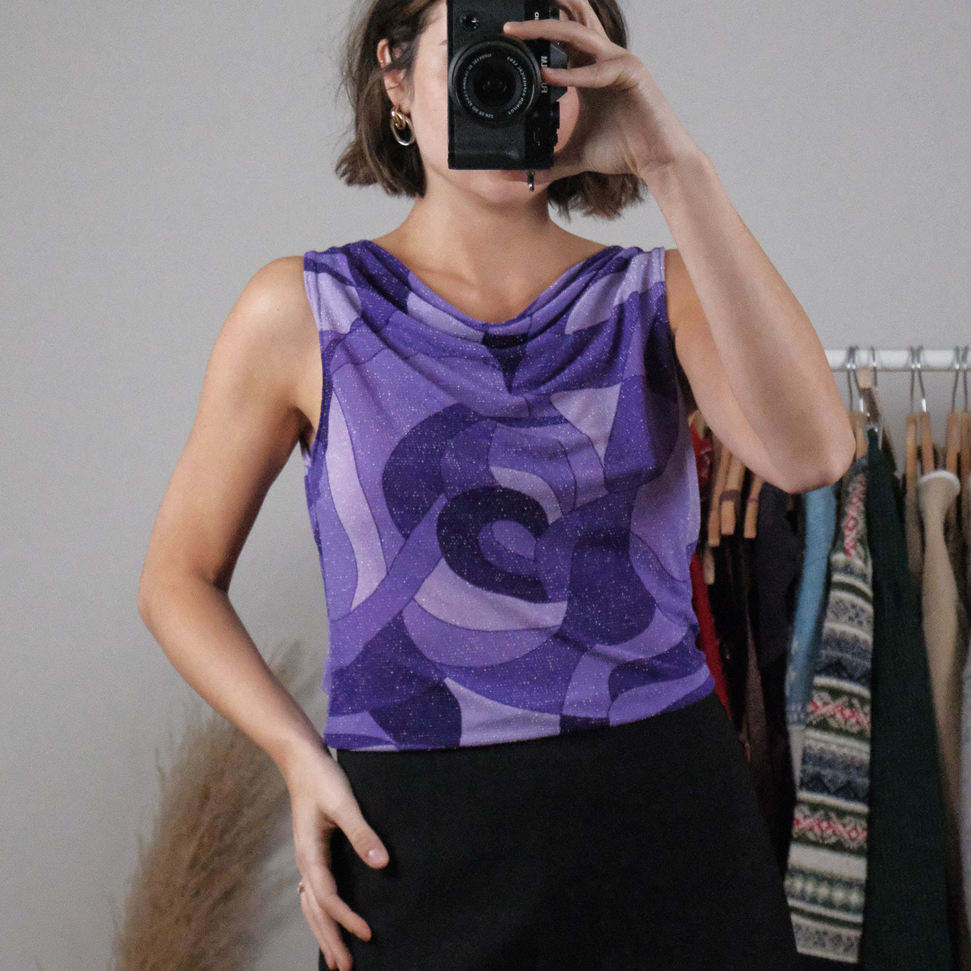Vintage x Patterned Shimmer Cowl Neck (L)