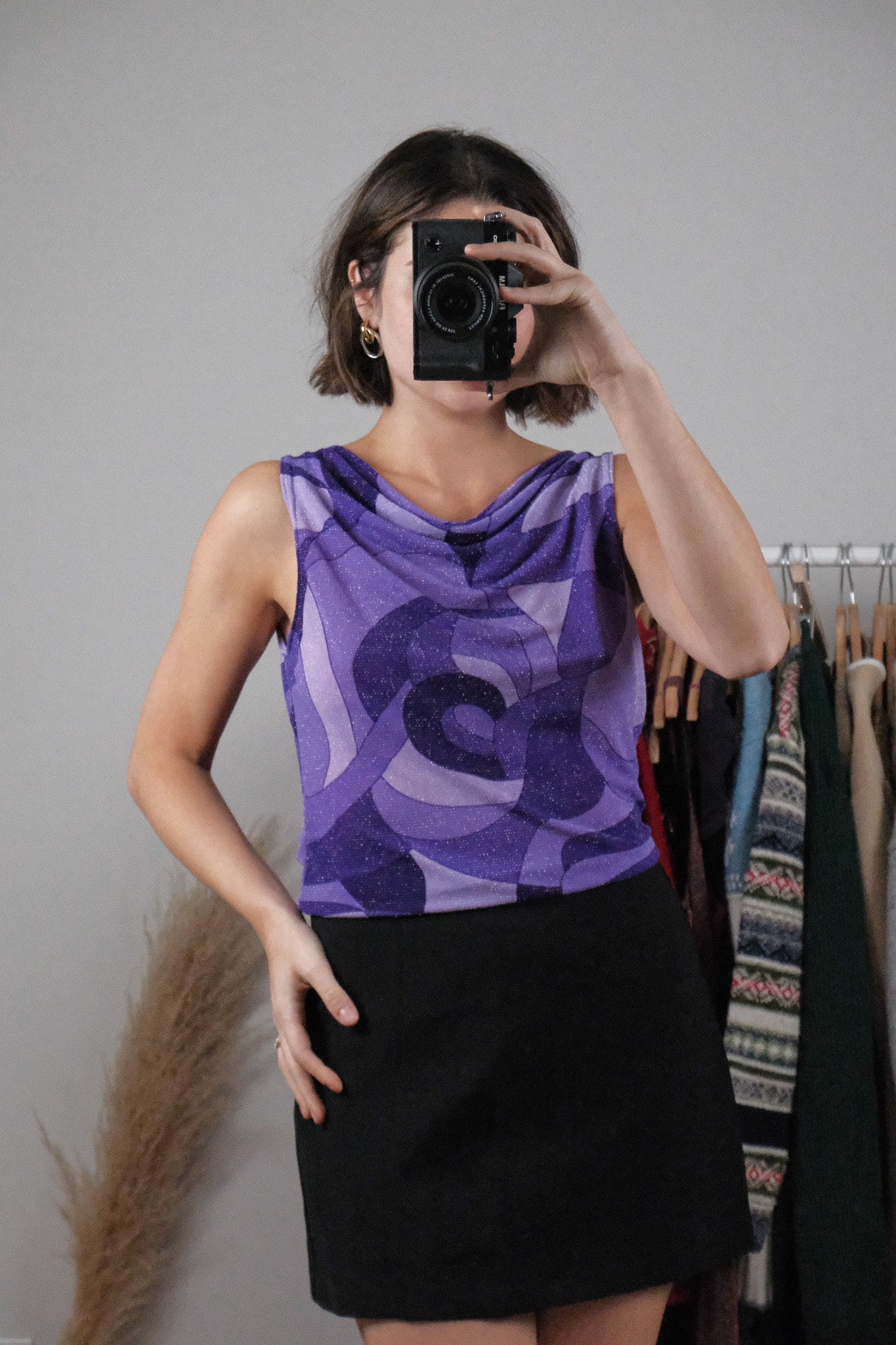 Vintage x Patterned Shimmer Cowl Neck (L)