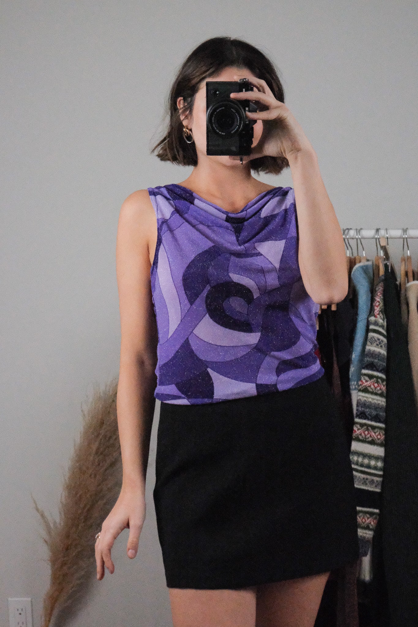 Vintage x Patterned Shimmer Cowl Neck (L)