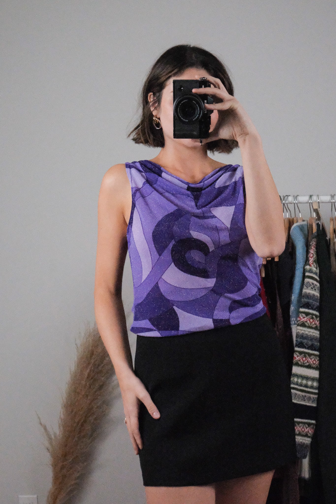 Vintage x Patterned Shimmer Cowl Neck (L)