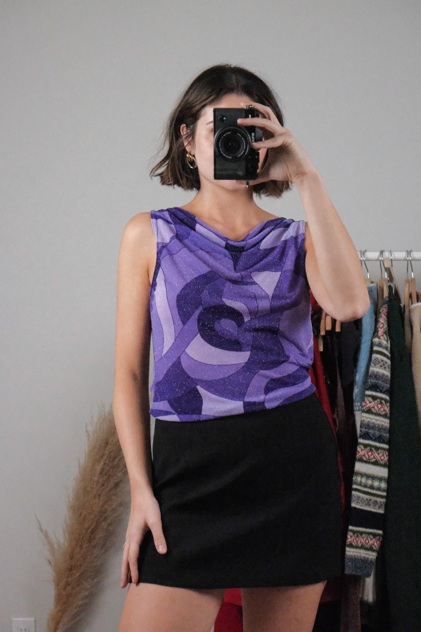Vintage x Patterned Shimmer Cowl Neck (L)
