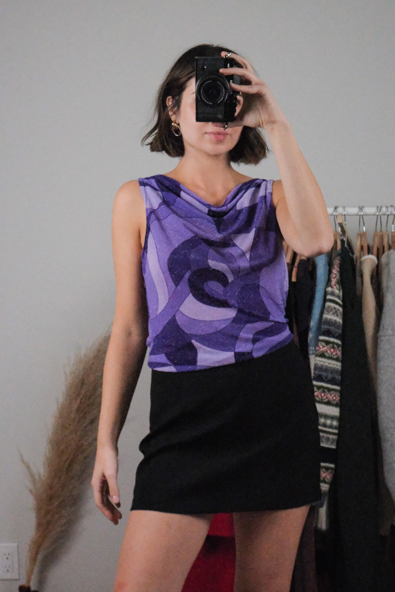 Vintage x Patterned Shimmer Cowl Neck (L)