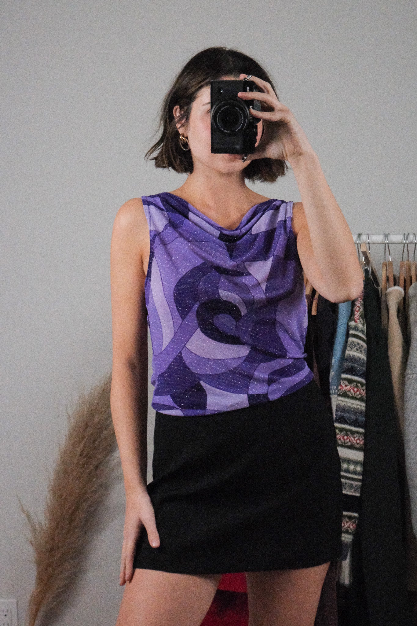 Vintage x Patterned Shimmer Cowl Neck (L)