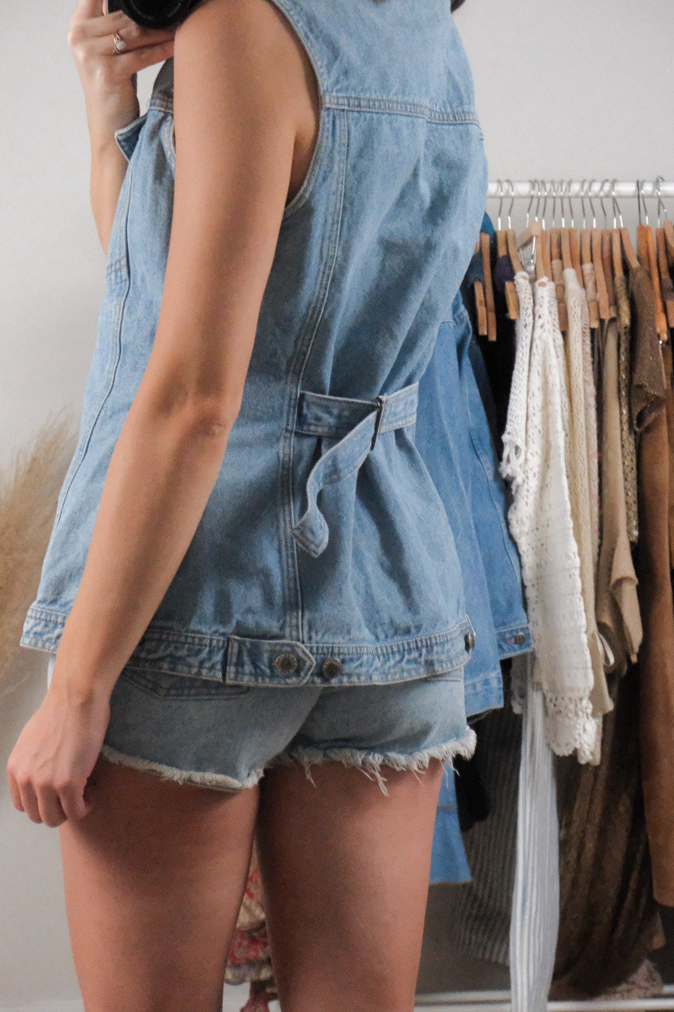 Vintage x Cotton Denim Long Vest (M)