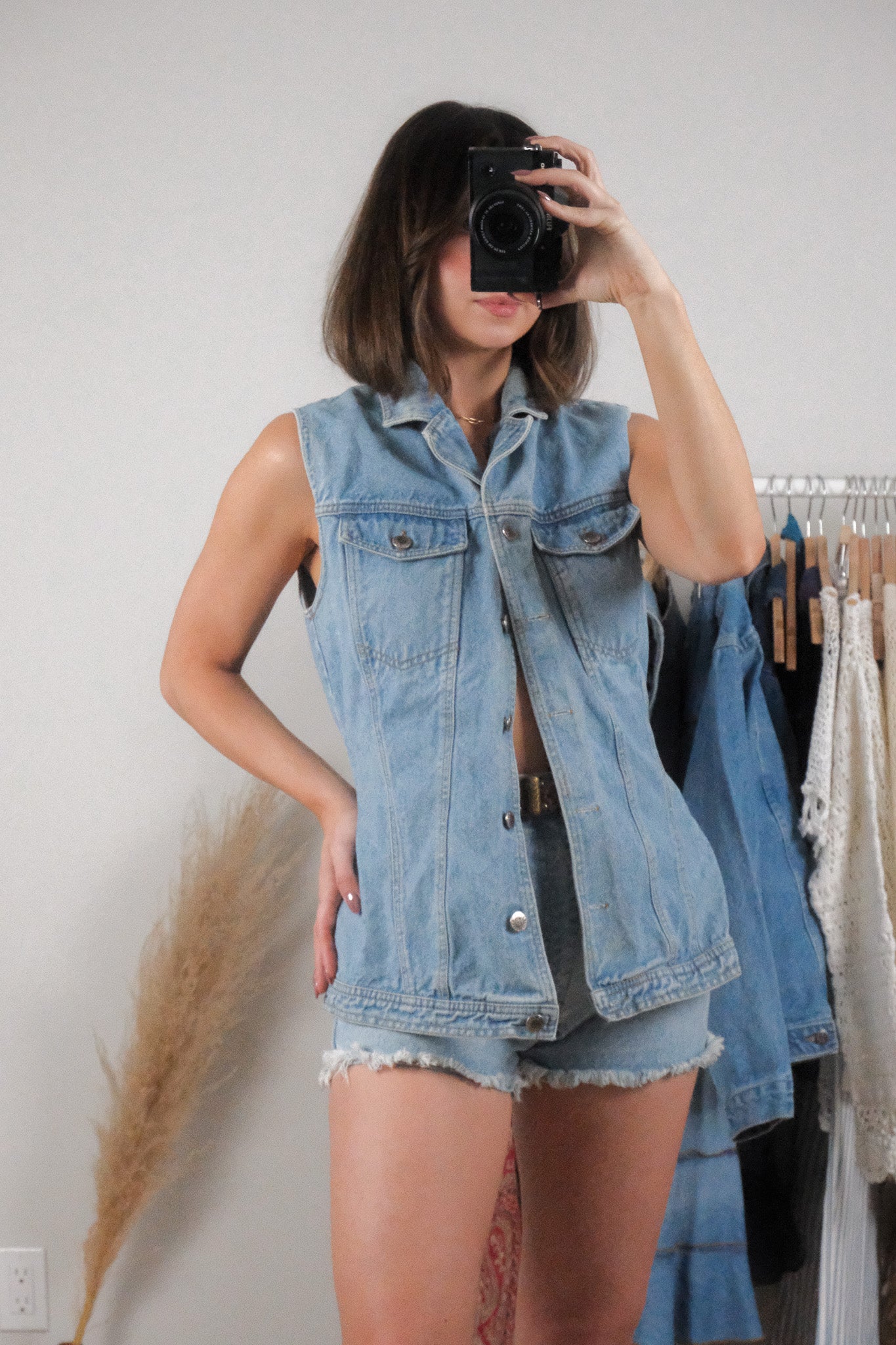 Vintage x Cotton Denim Long Vest (M)