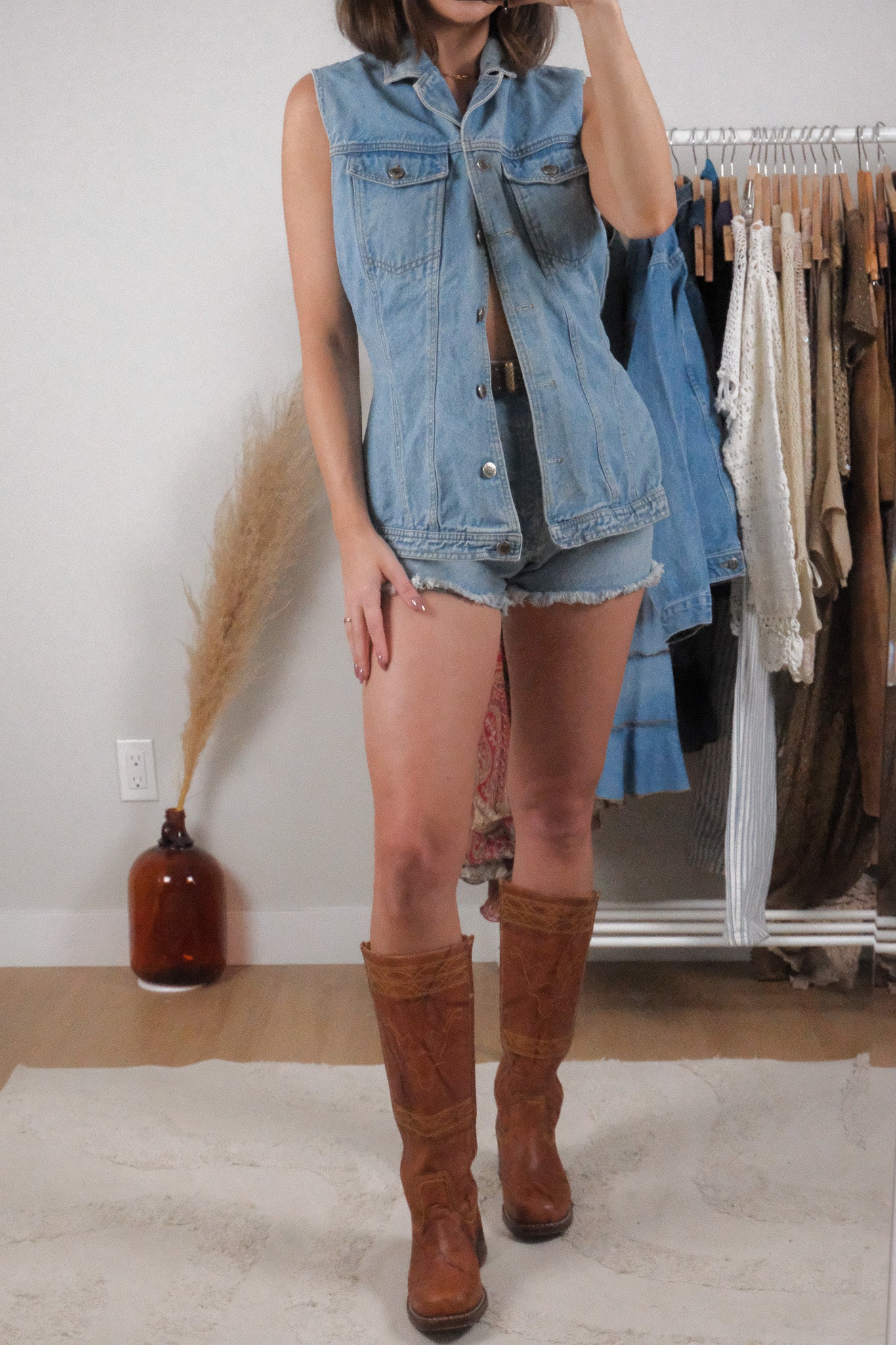 Vintage x Cotton Denim Long Vest (M)