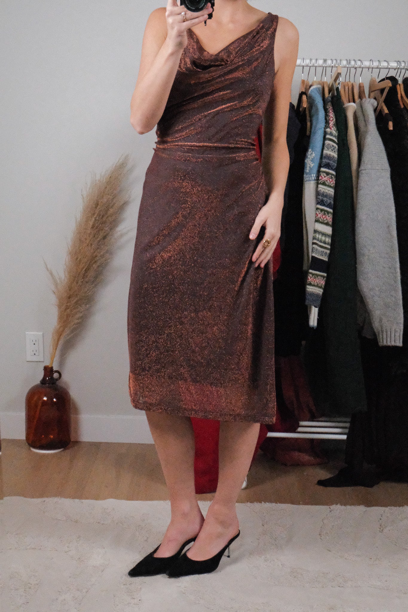 Made in Canada x Vintage x Shimmer Cowl Neck Midi Dress (L)