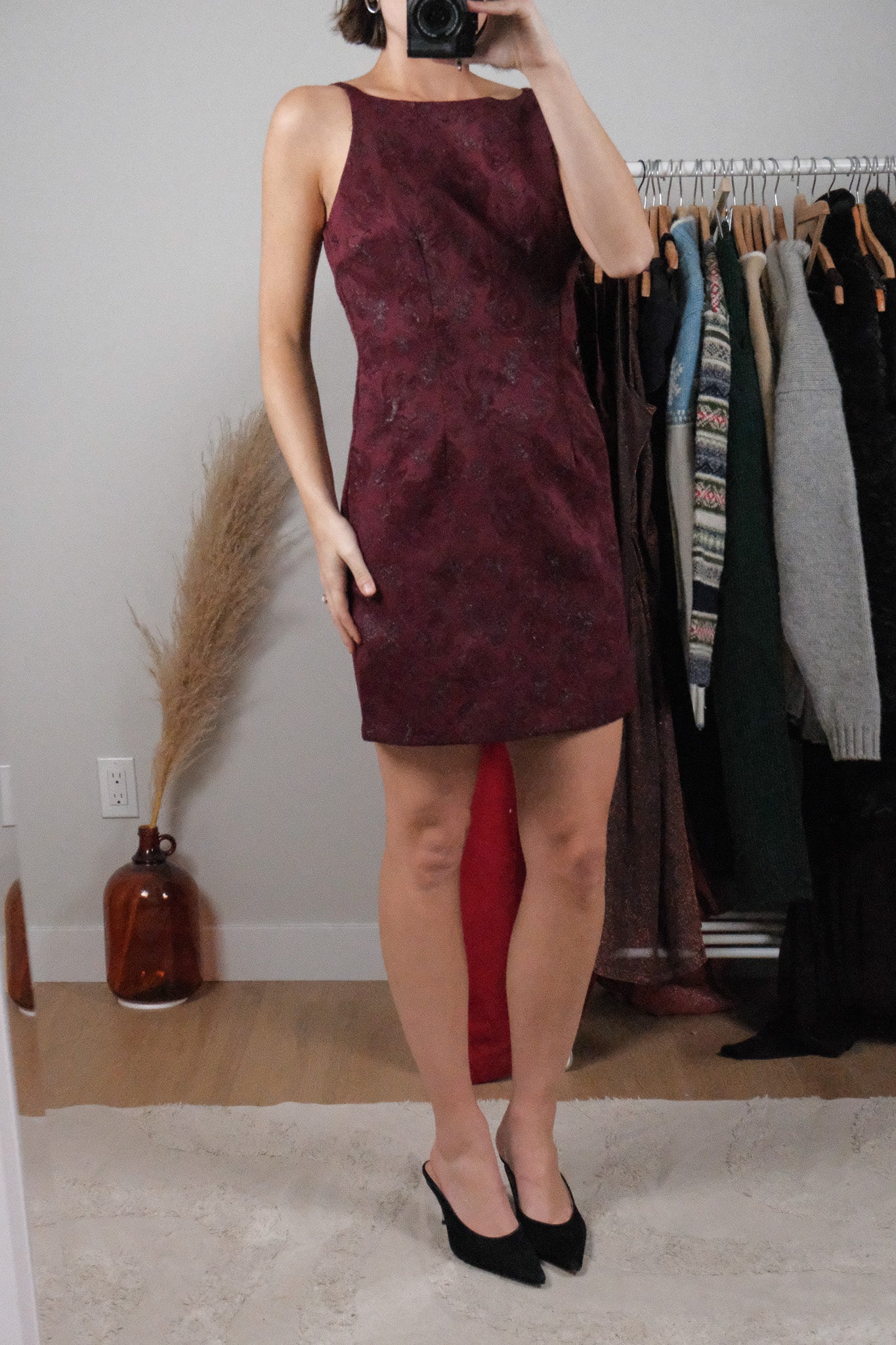 Made in USA x Vintage x Shimmer Patterned High Neck Dress (8)