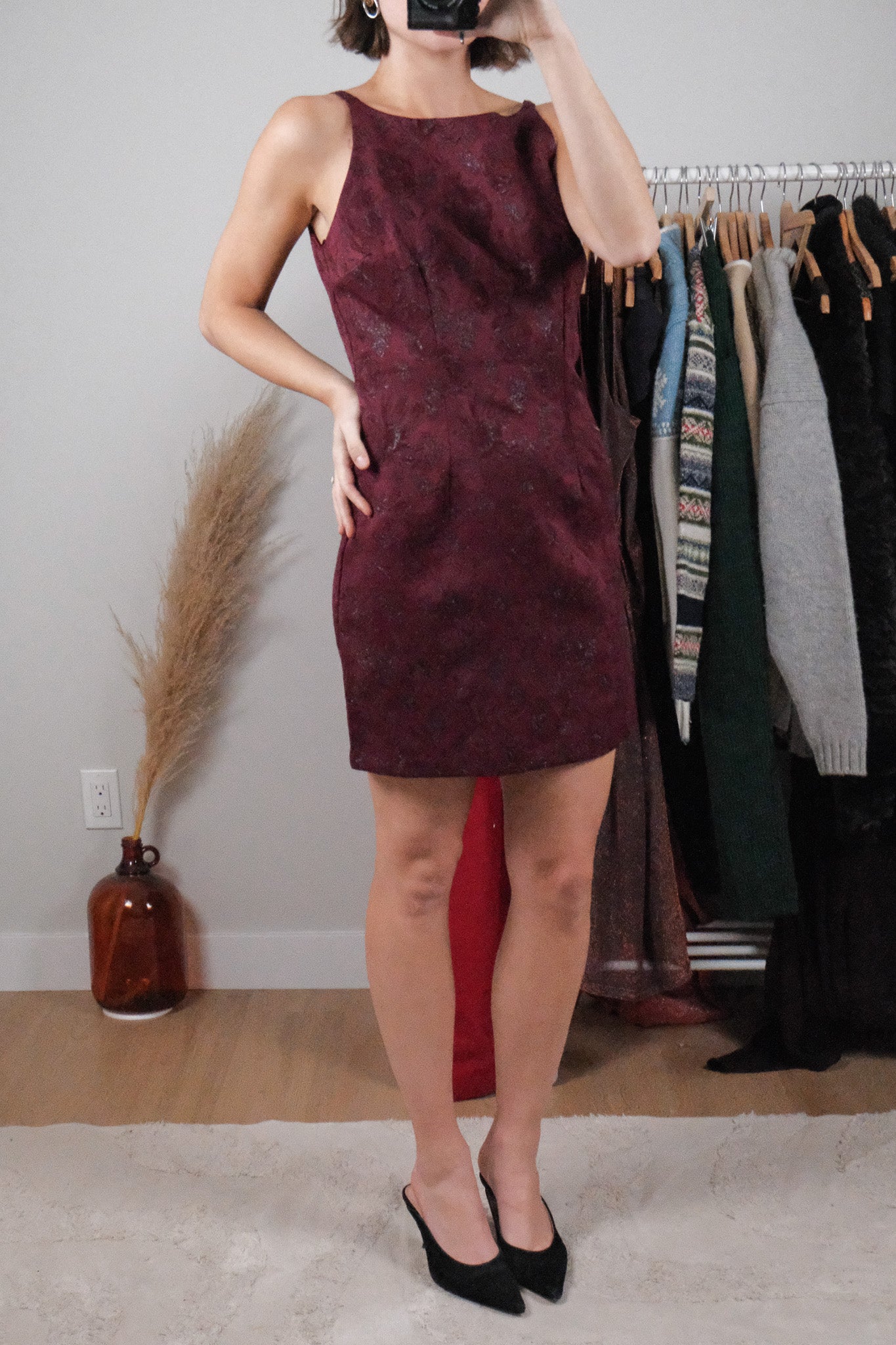 Made in USA x Vintage x Shimmer Patterned High Neck Dress (8)