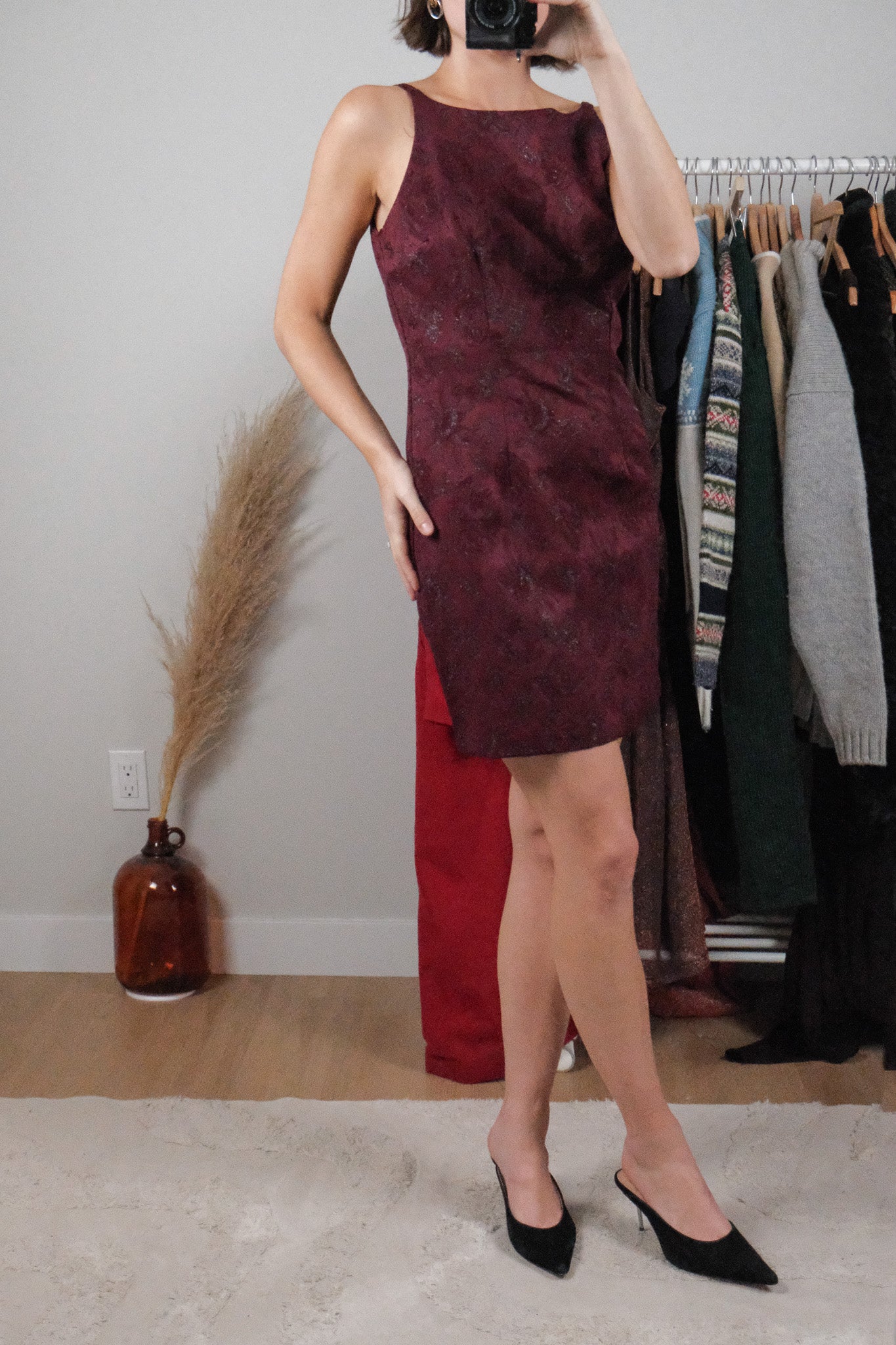 Made in USA x Vintage x Shimmer Patterned High Neck Dress (8)