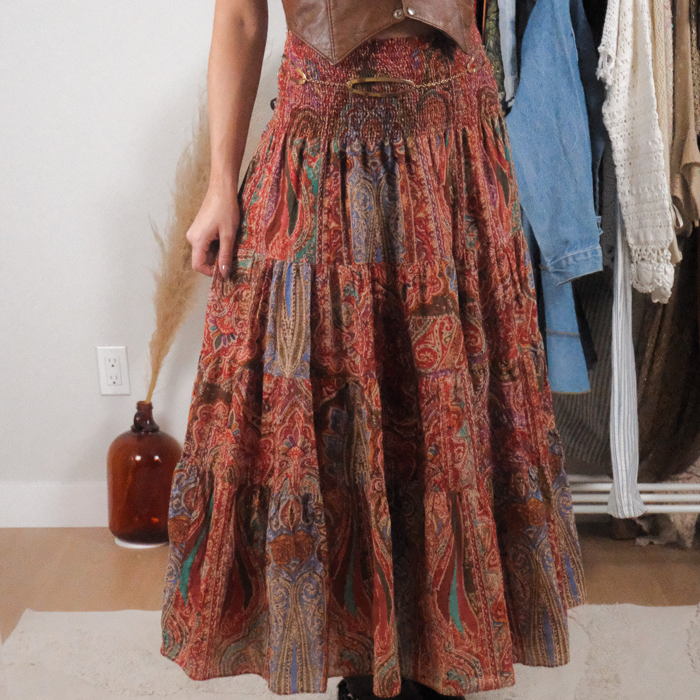 Ralph Lauren x Cotton Tiered Patterned Maxi Skirt (L/XL)