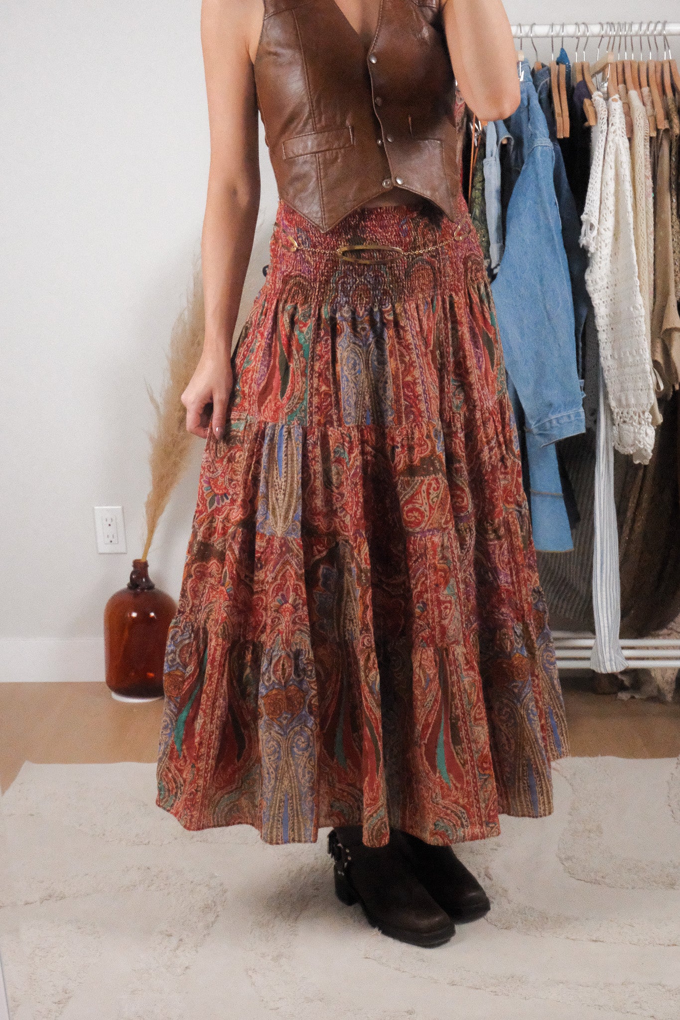 Ralph Lauren x Cotton Tiered Patterned Maxi Skirt (L/XL)