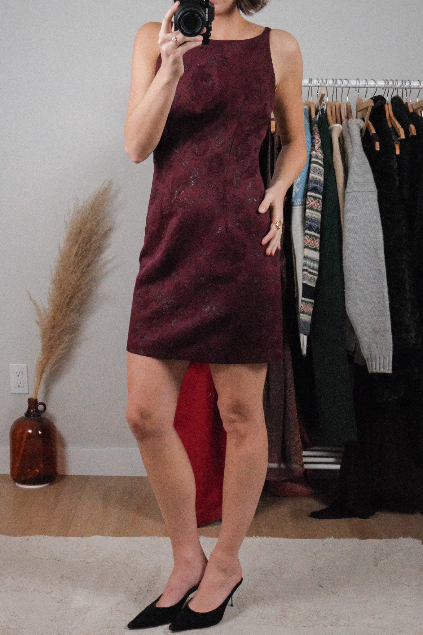 Made in USA x Vintage x Shimmer Patterned High Neck Dress (8)