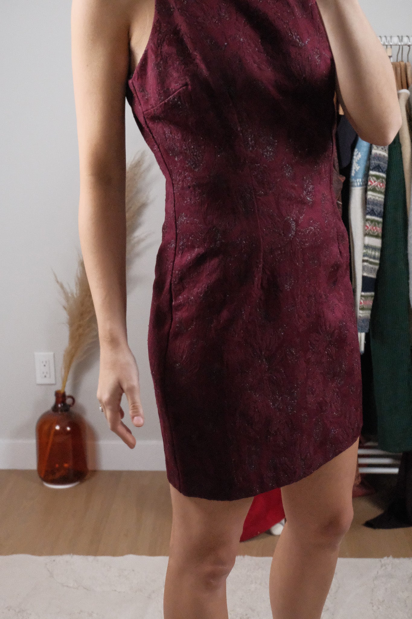 Made in USA x Vintage x Shimmer Patterned High Neck Dress (8)