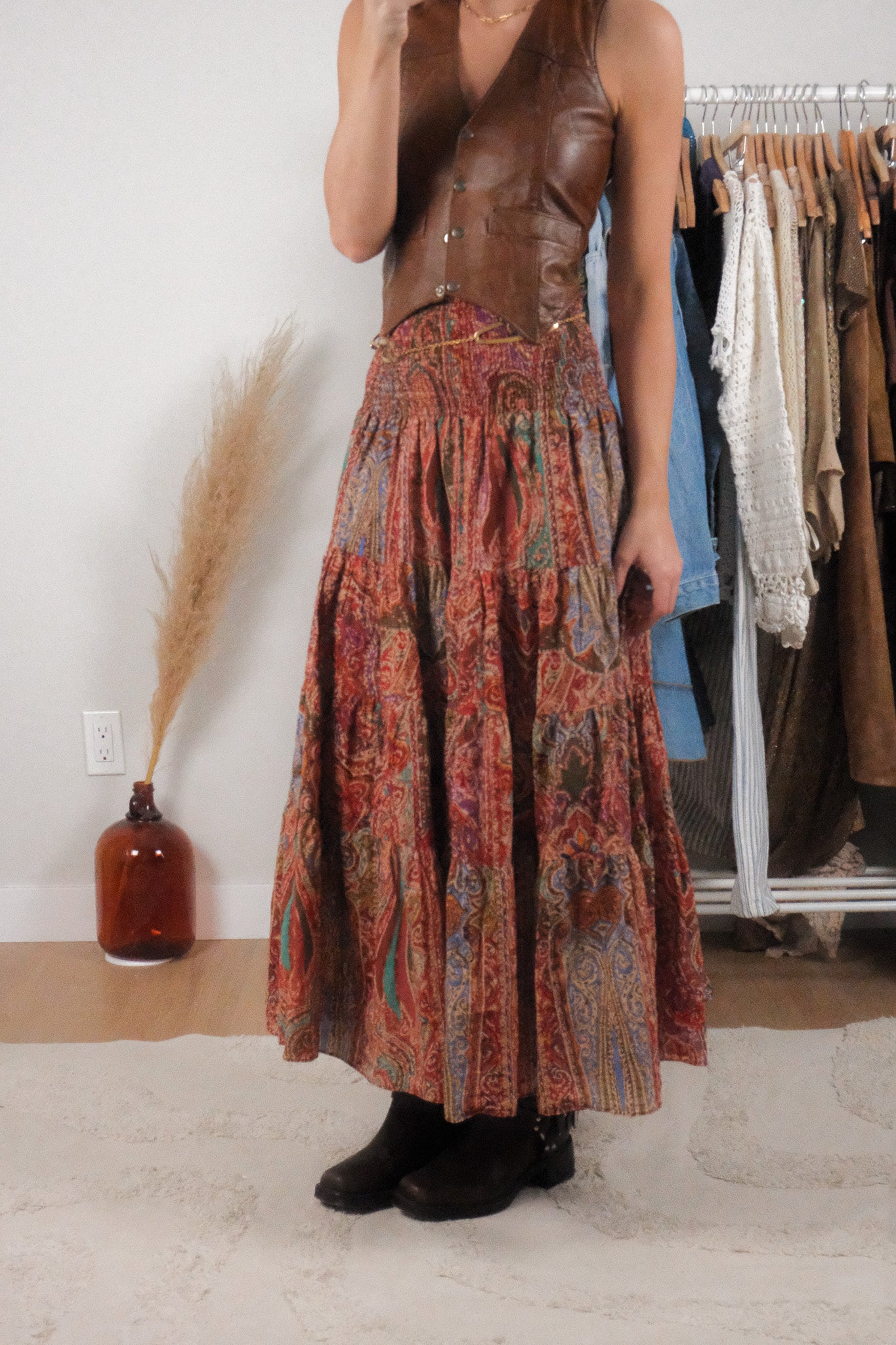 Ralph Lauren x Cotton Tiered Patterned Maxi Skirt (L/XL)
