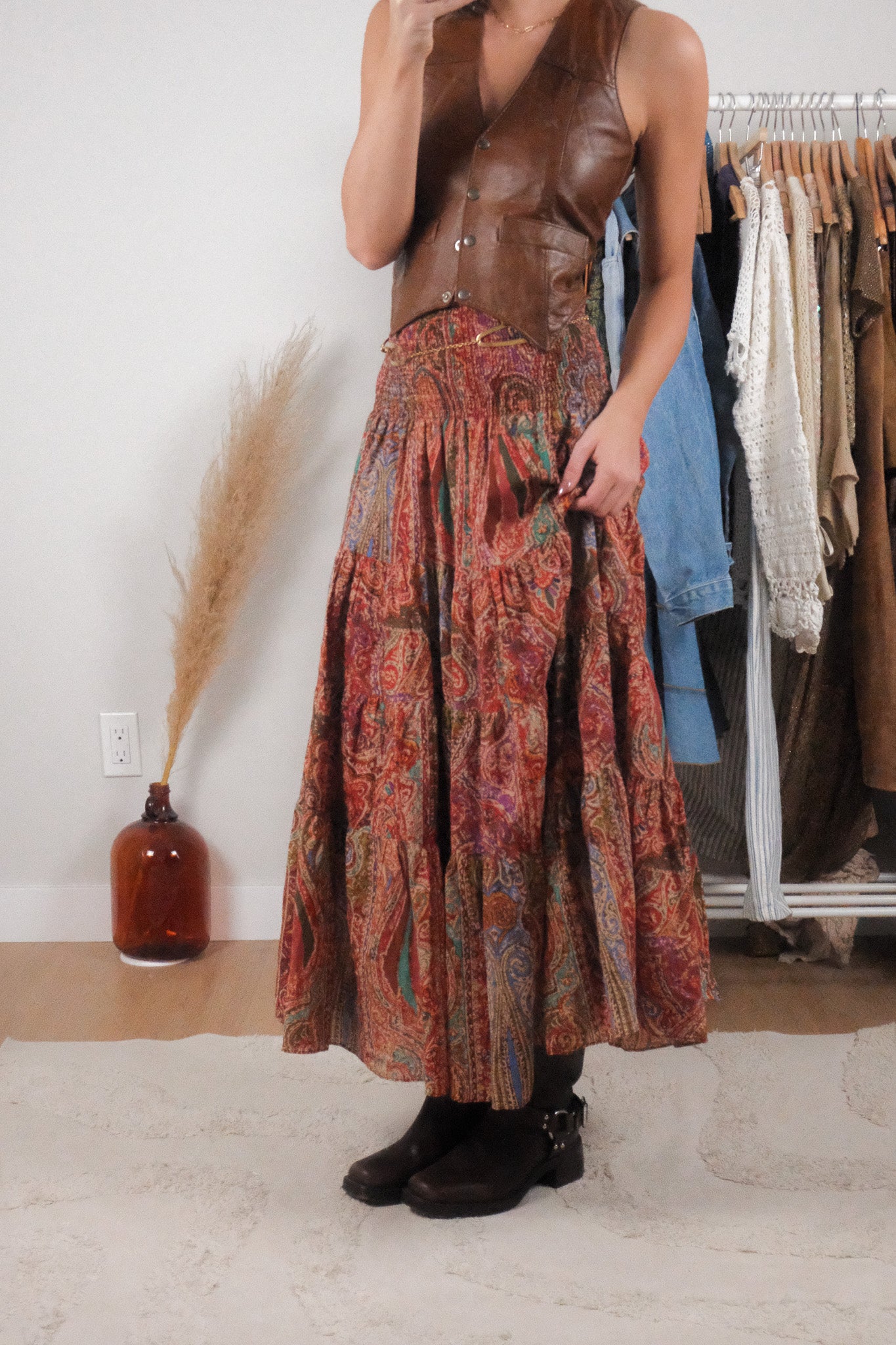 Ralph Lauren x Cotton Tiered Patterned Maxi Skirt (L/XL)