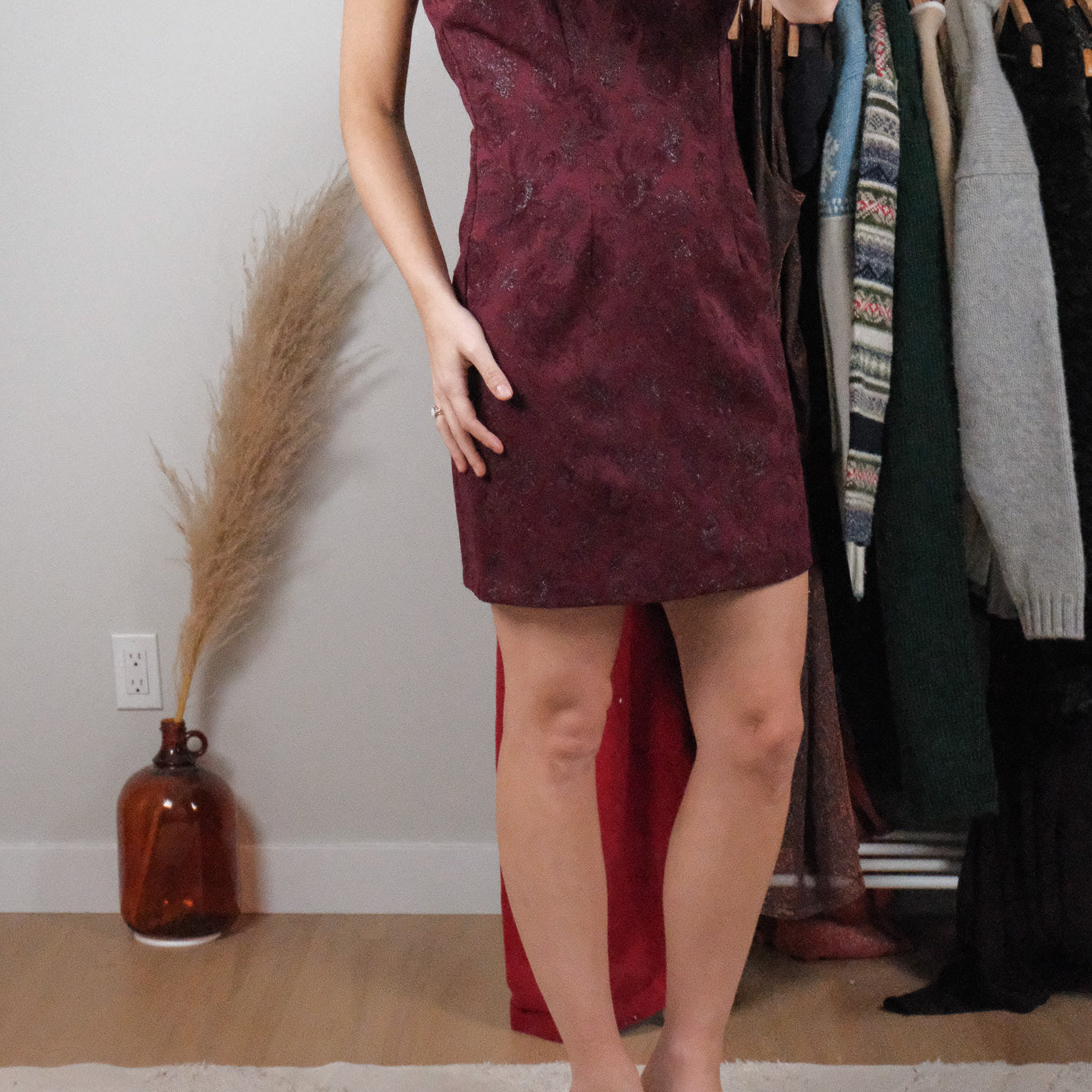 Made in USA x Vintage x Shimmer Patterned High Neck Dress (8)