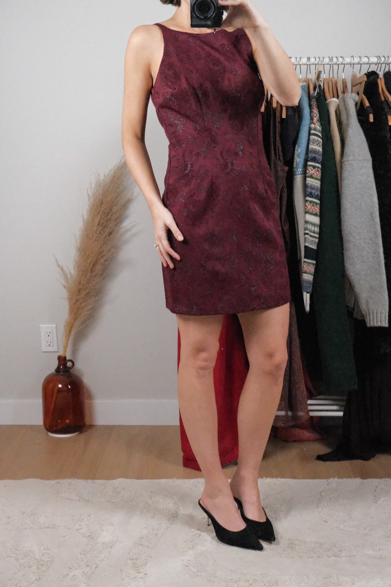 Made in USA x Vintage x Shimmer Patterned High Neck Dress (8)