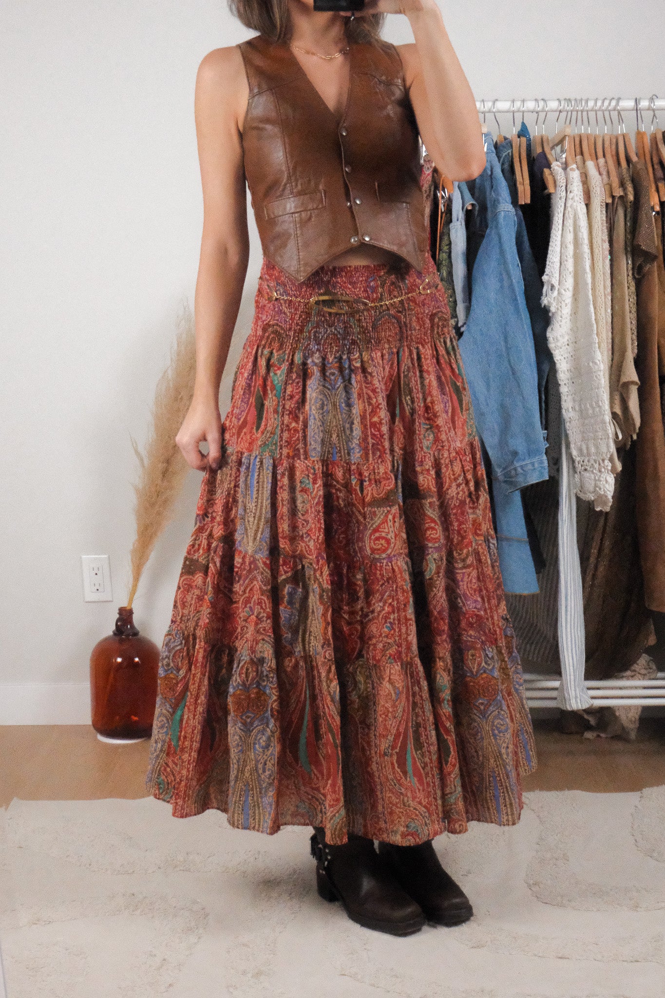 Ralph Lauren x Cotton Tiered Patterned Maxi Skirt (L/XL)