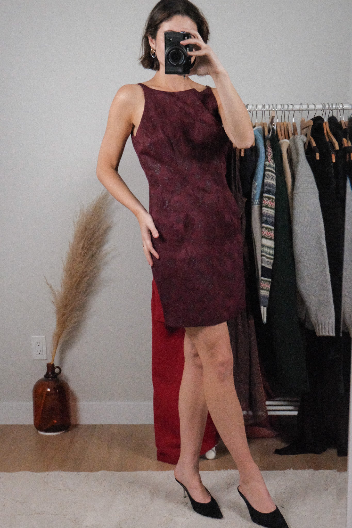 Made in USA x Vintage x Shimmer Patterned High Neck Dress (8)