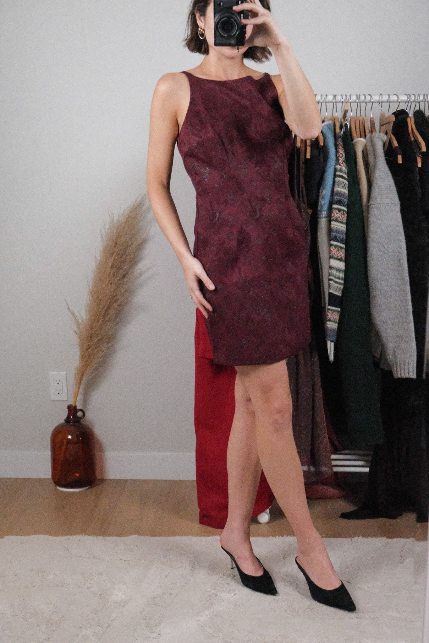 Made in USA x Vintage x Shimmer Patterned High Neck Dress (8)