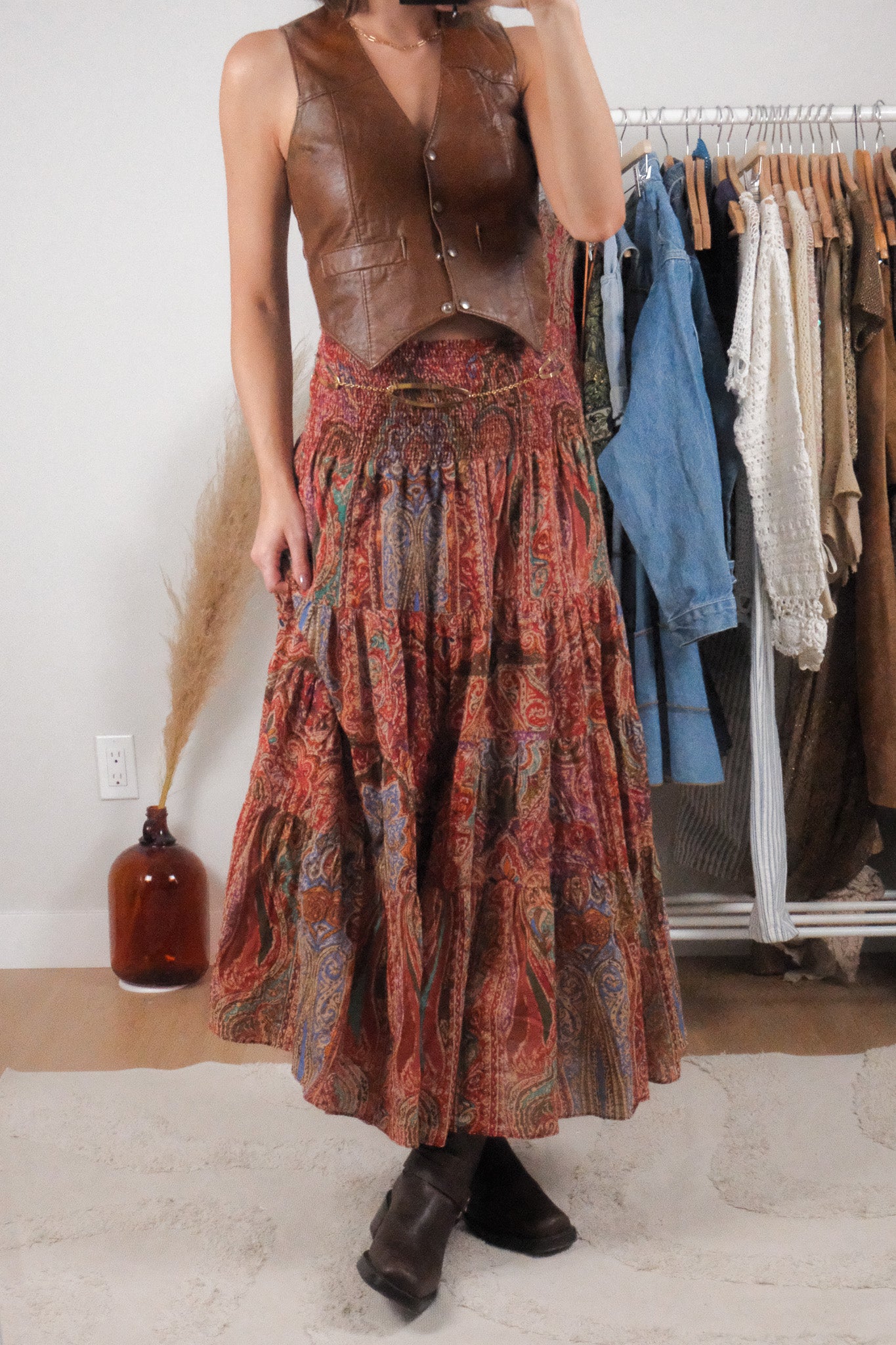 Ralph Lauren x Cotton Tiered Patterned Maxi Skirt (L/XL)