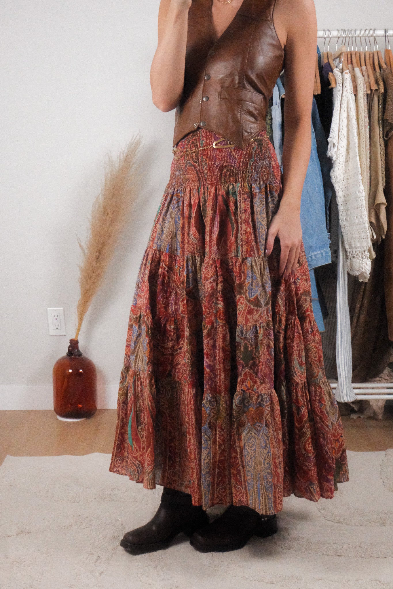 Ralph Lauren x Cotton Tiered Patterned Maxi Skirt (L/XL)