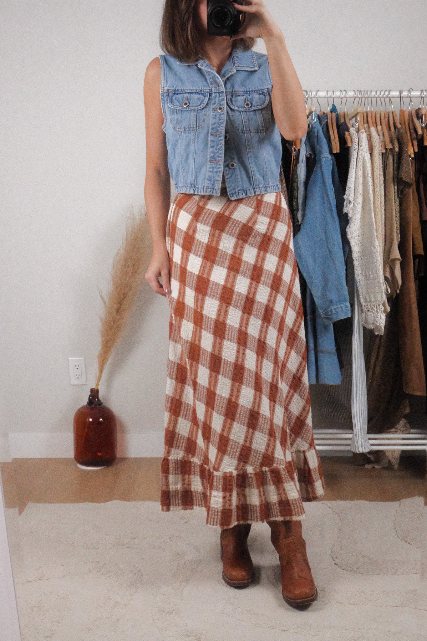 Vintage x Cotton Plaid Maxi Skirt (XXS)