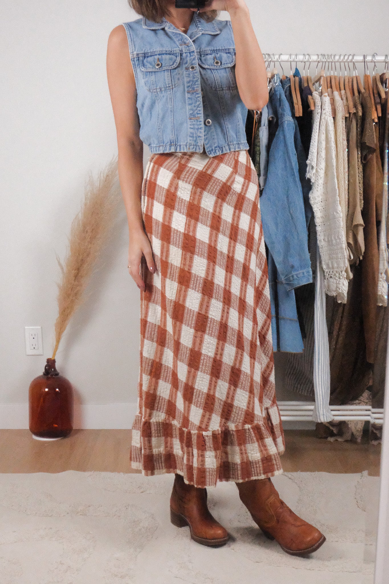 Vintage x Cotton Plaid Maxi Skirt (XXS)
