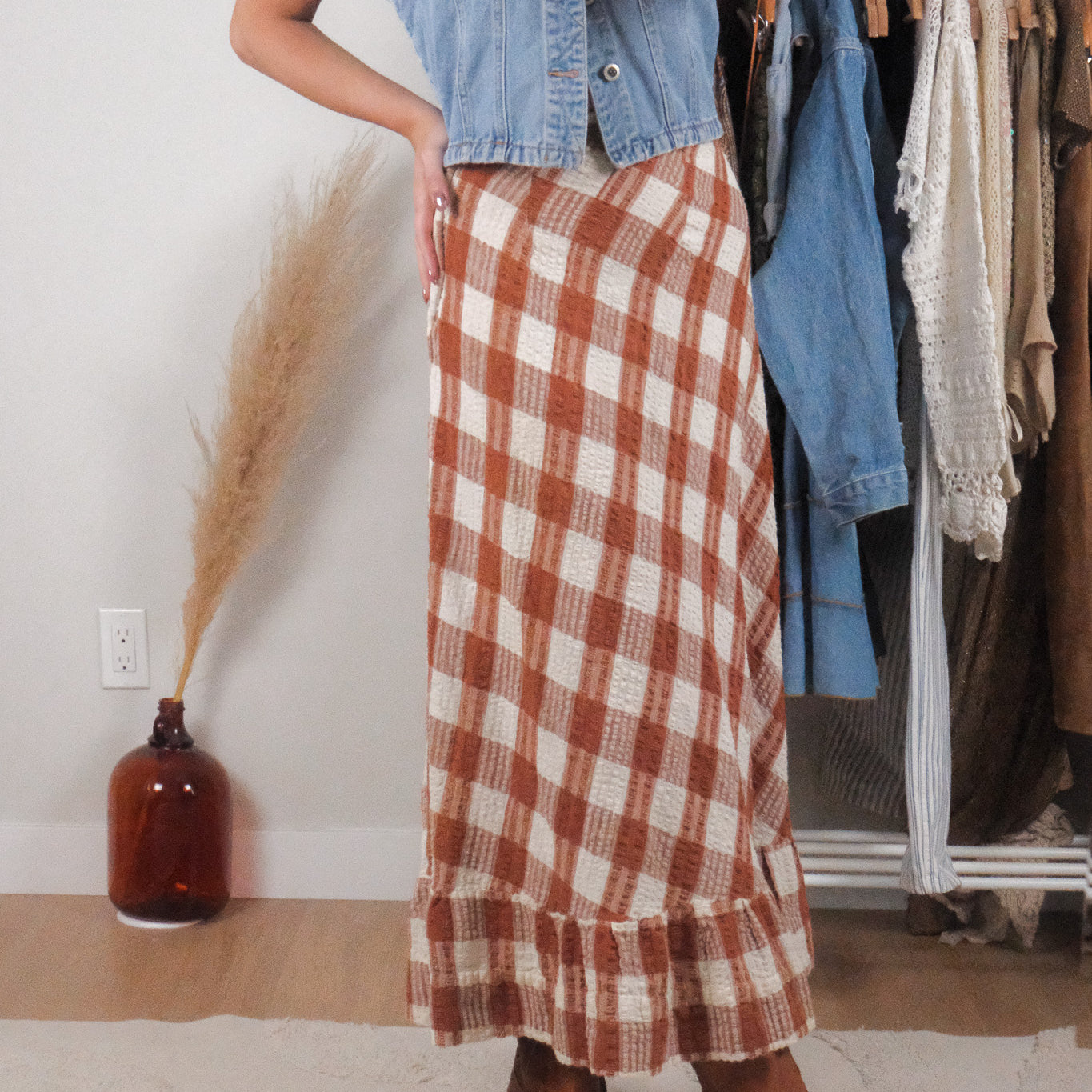 Vintage x Cotton Plaid Maxi Skirt (XXS)
