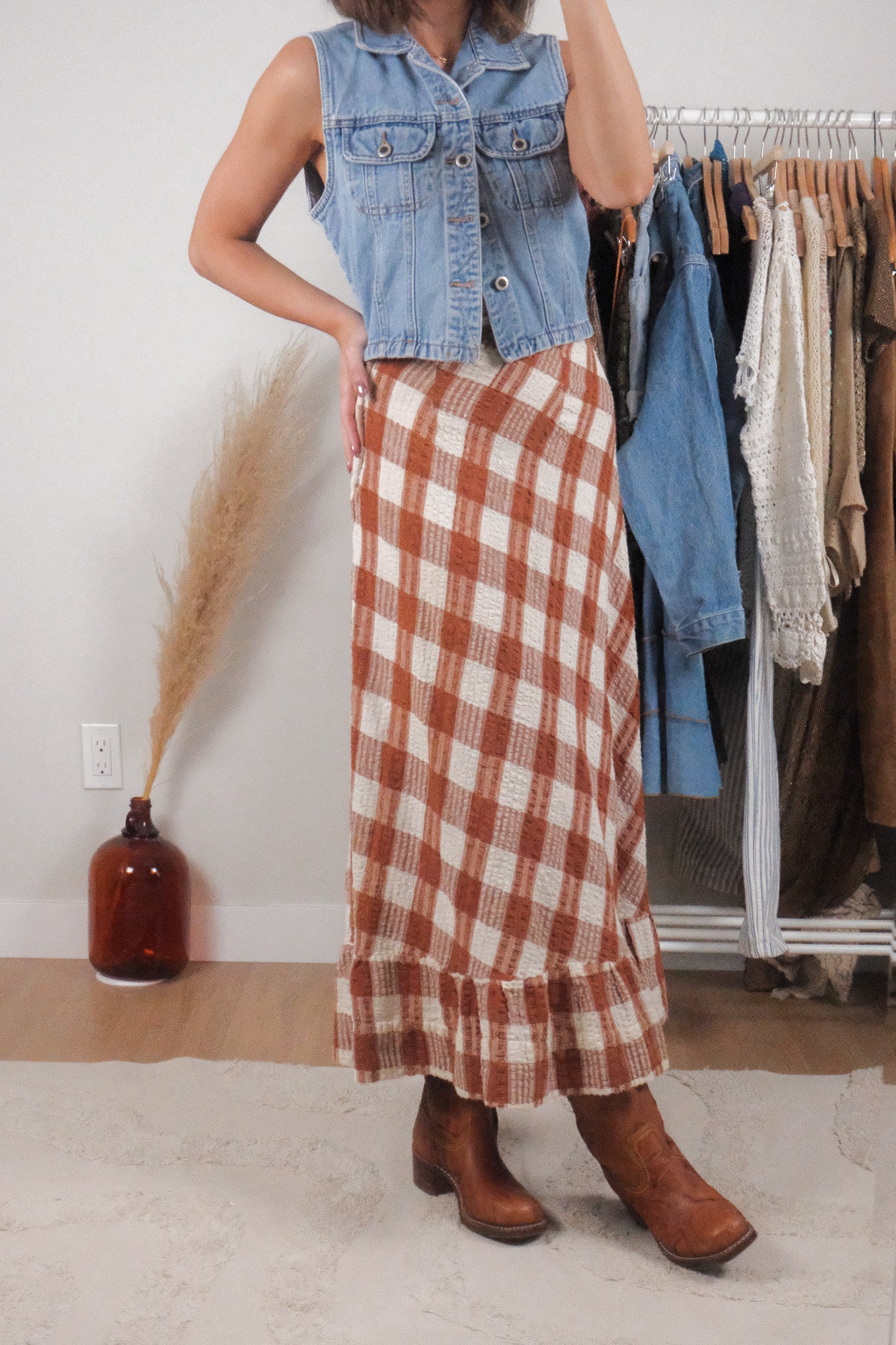 Vintage x Cotton Plaid Maxi Skirt (XXS)