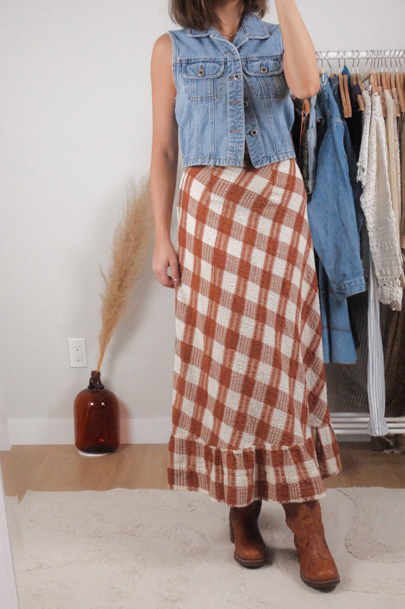 Vintage x Cotton Plaid Maxi Skirt (XXS)