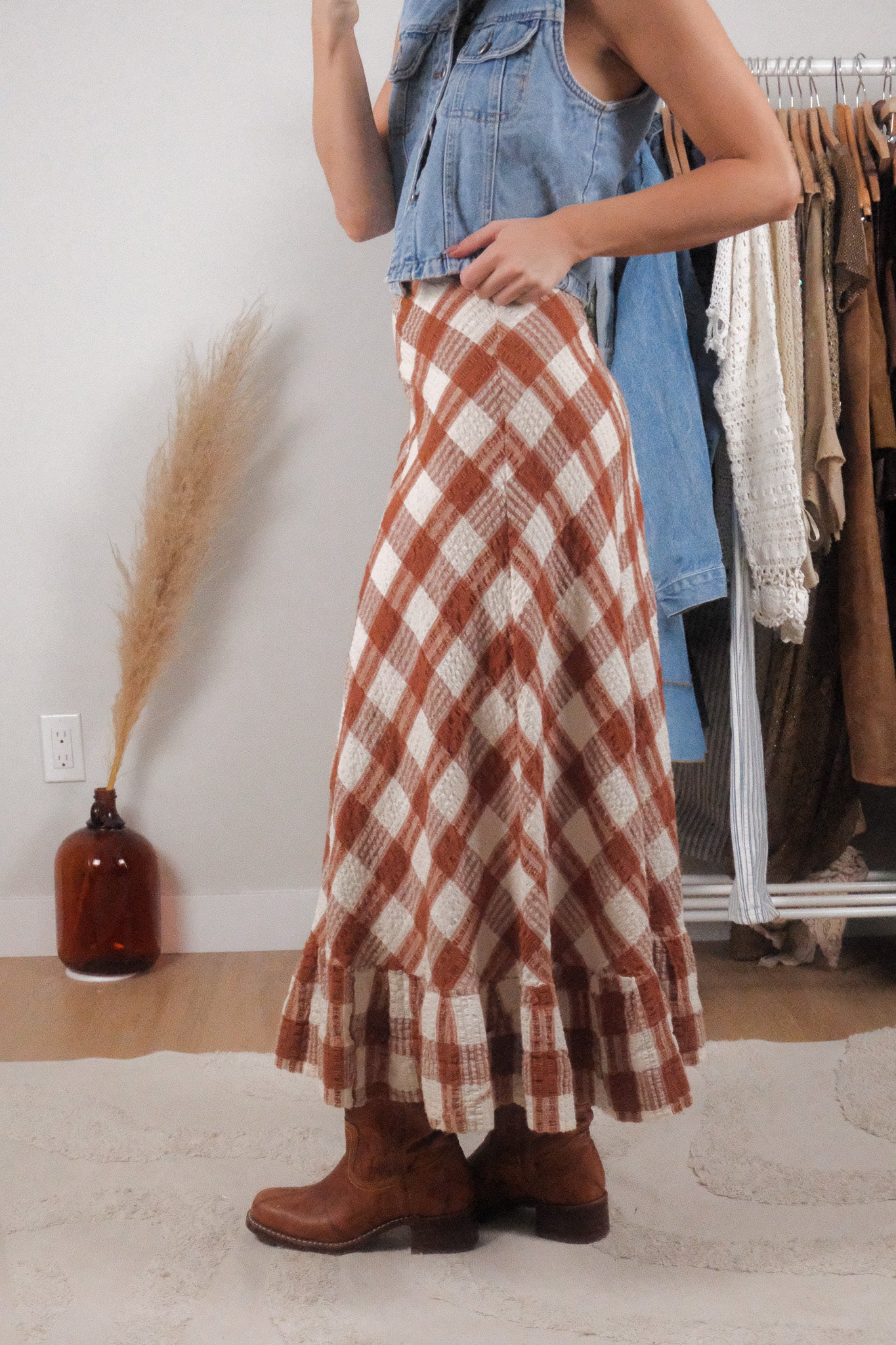Vintage x Cotton Plaid Maxi Skirt (XXS)