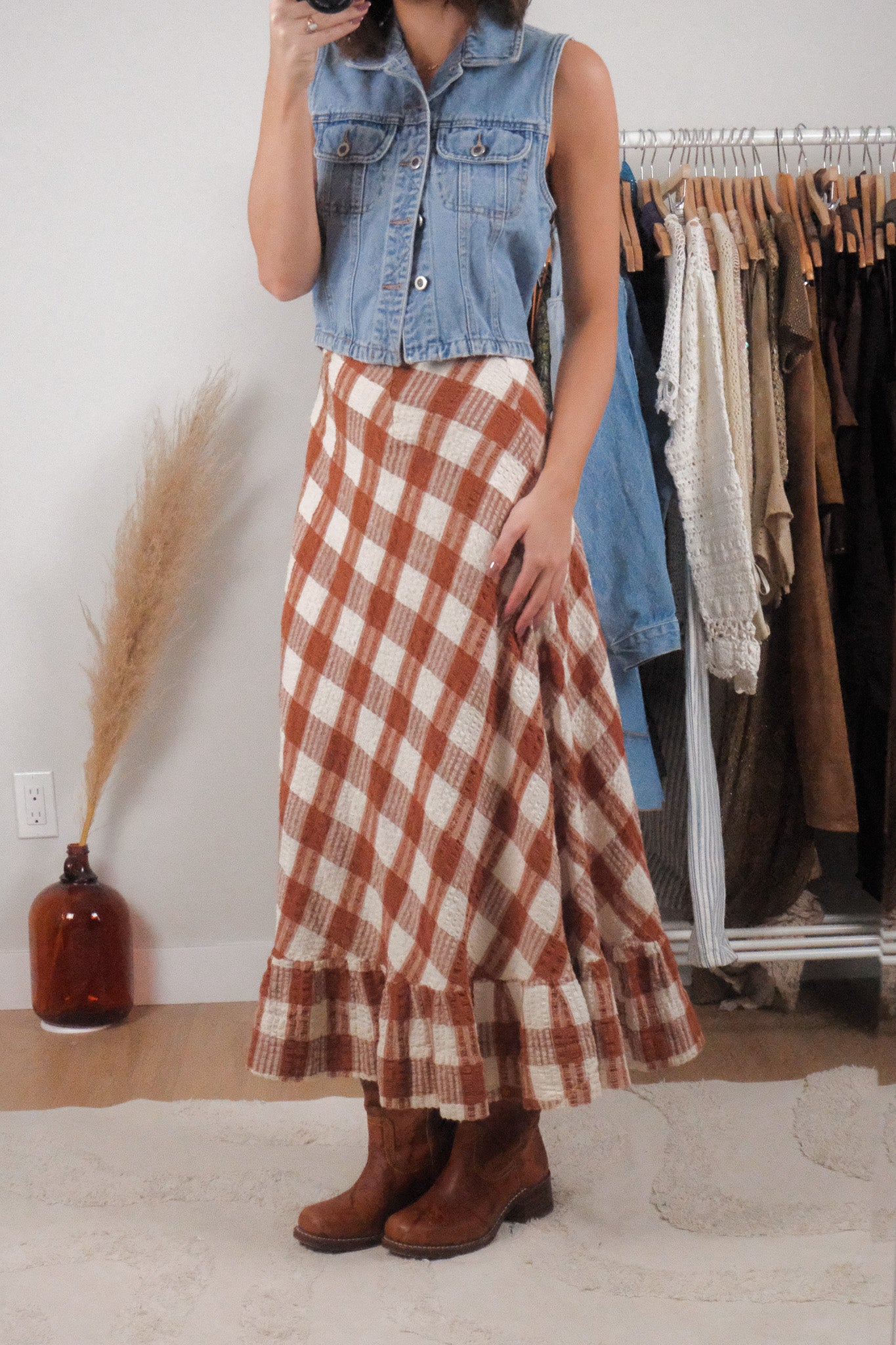 Vintage x Cotton Plaid Maxi Skirt (XXS)