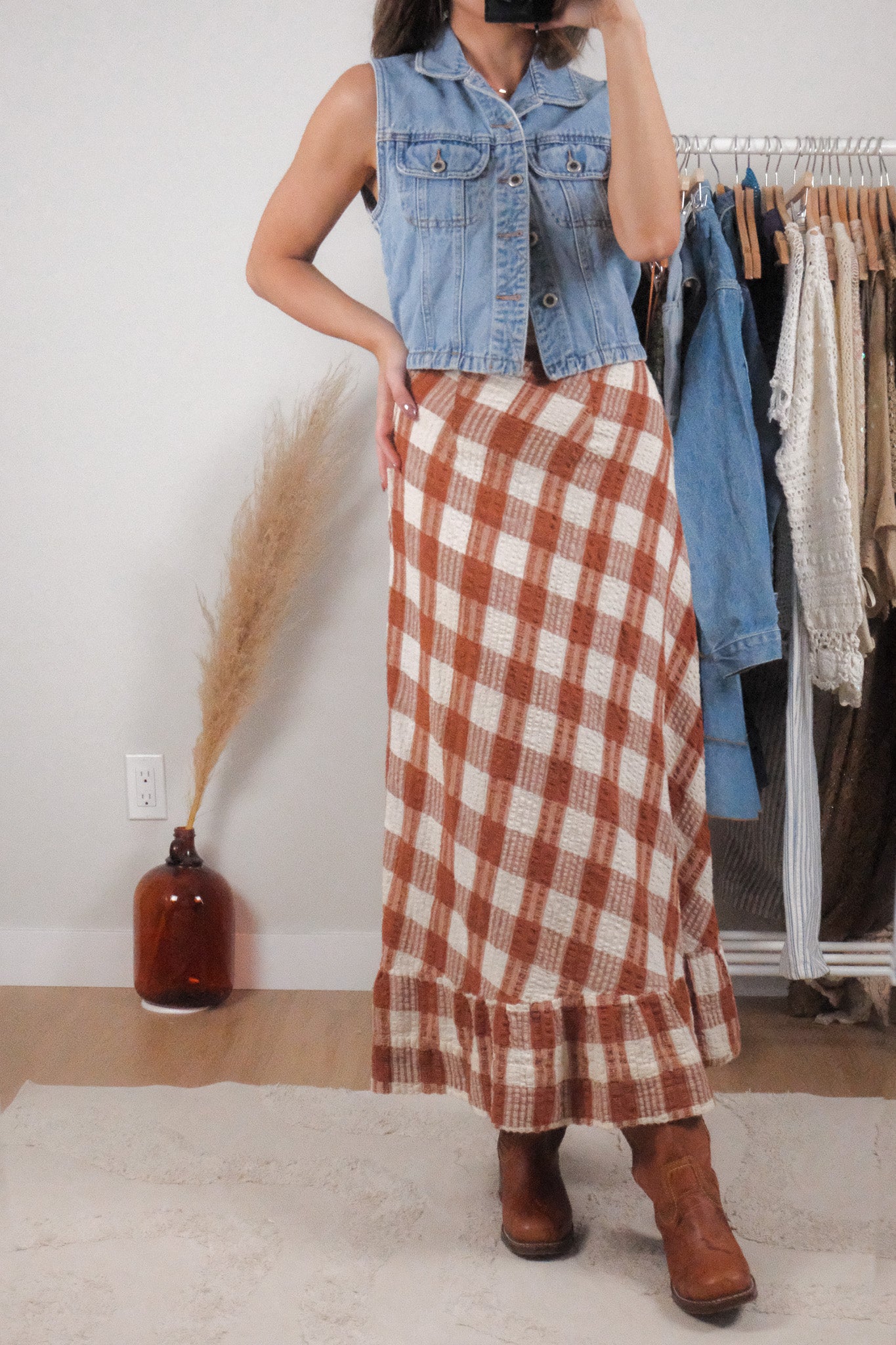 Vintage x Cotton Plaid Maxi Skirt (XXS)
