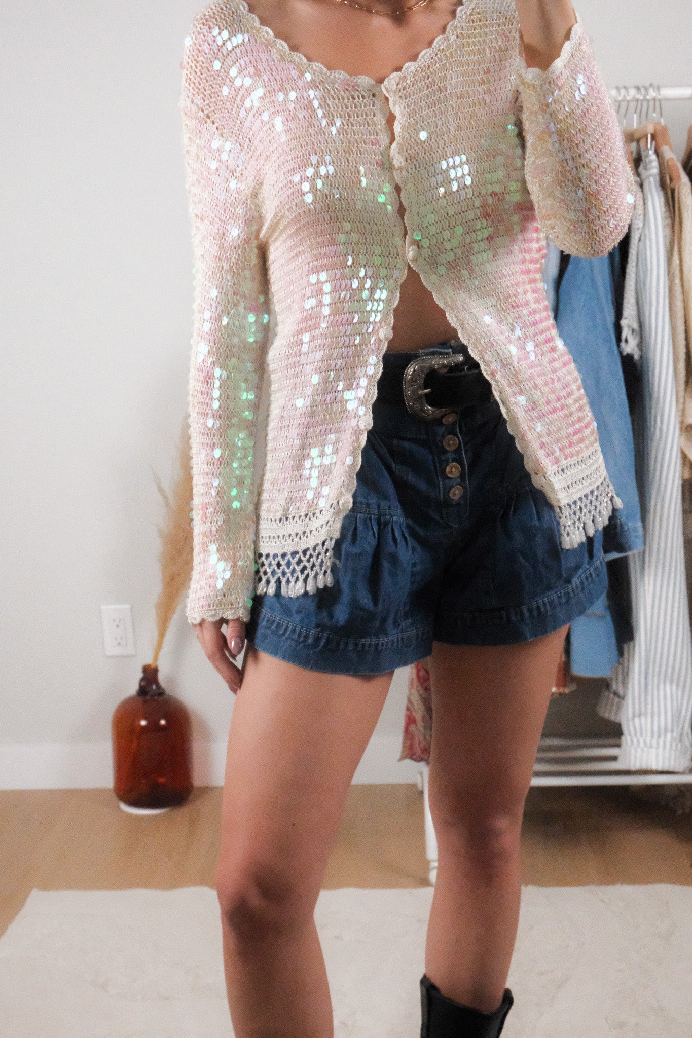 Vintage x Sequin/Beaded Knit Cardigan (M)