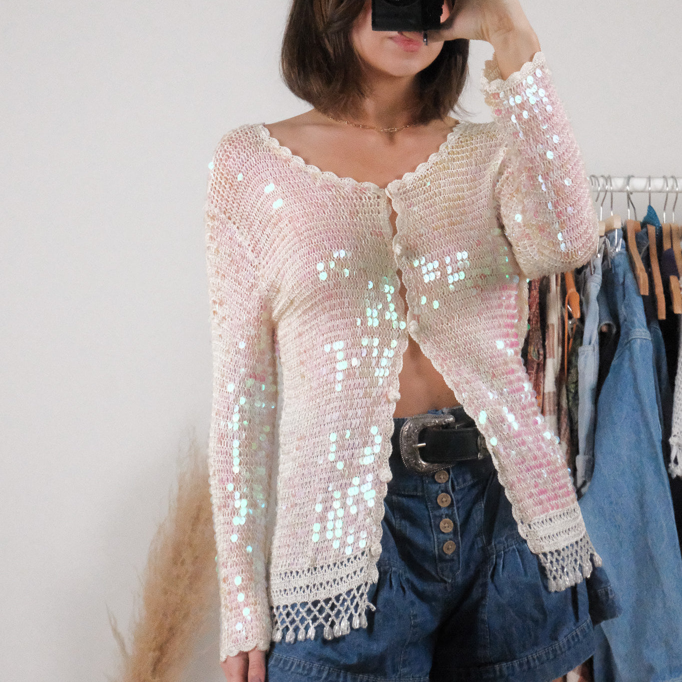 Vintage x Sequin/Beaded Knit Cardigan (M)