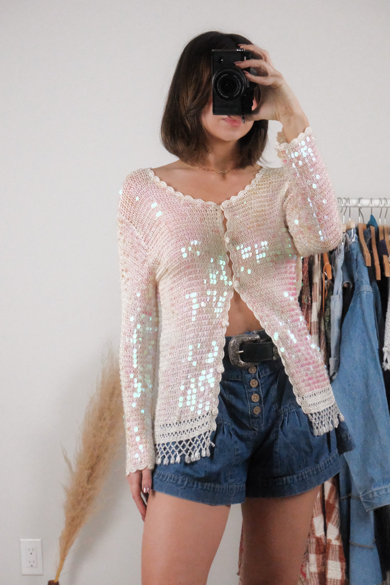 Vintage x Sequin/Beaded Knit Cardigan (M)
