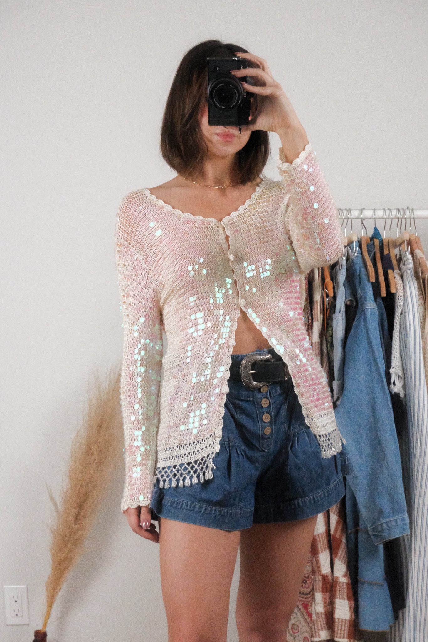 Vintage x Sequin/Beaded Knit Cardigan (M)