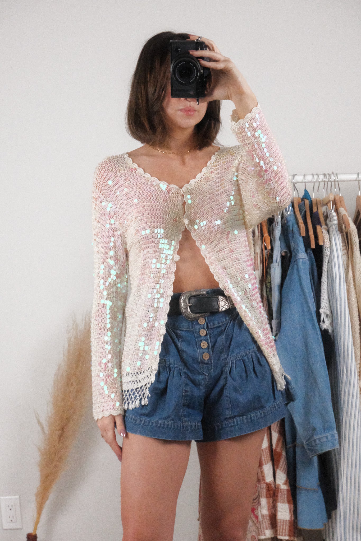 Vintage x Sequin/Beaded Knit Cardigan (M)