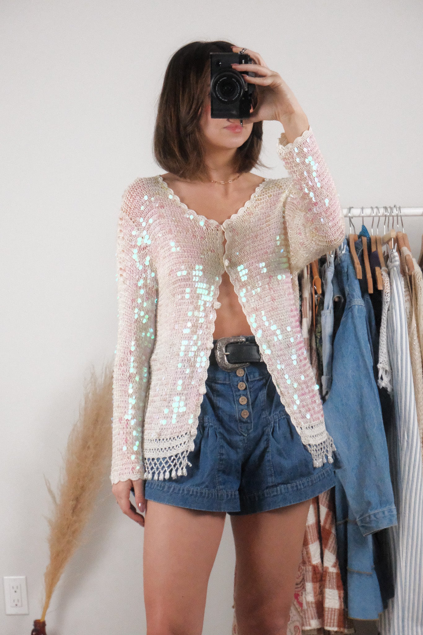 Vintage x Sequin/Beaded Knit Cardigan (M)