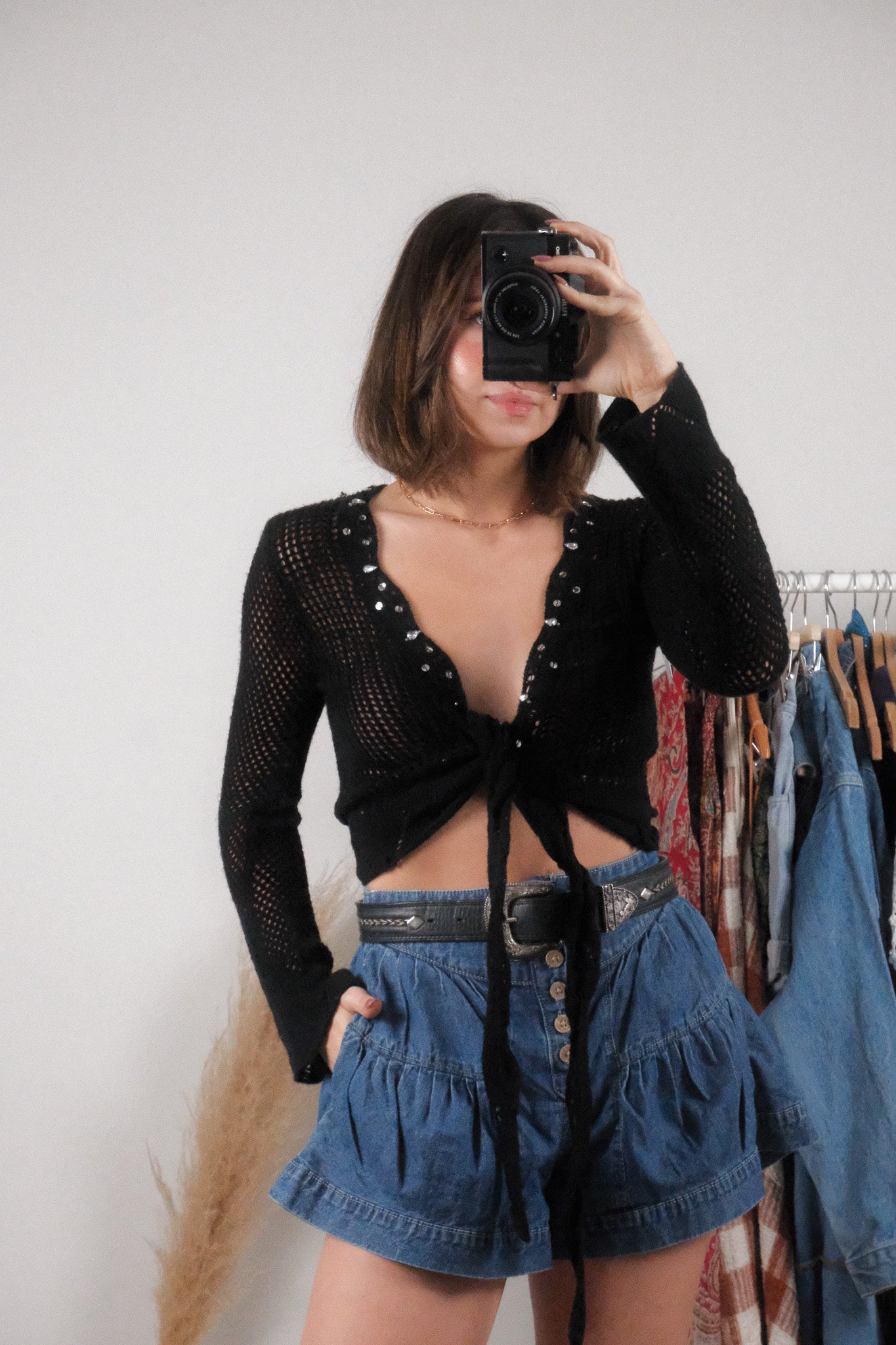 Vintage x Wool Blend Sequin Knit Tie Top (S)