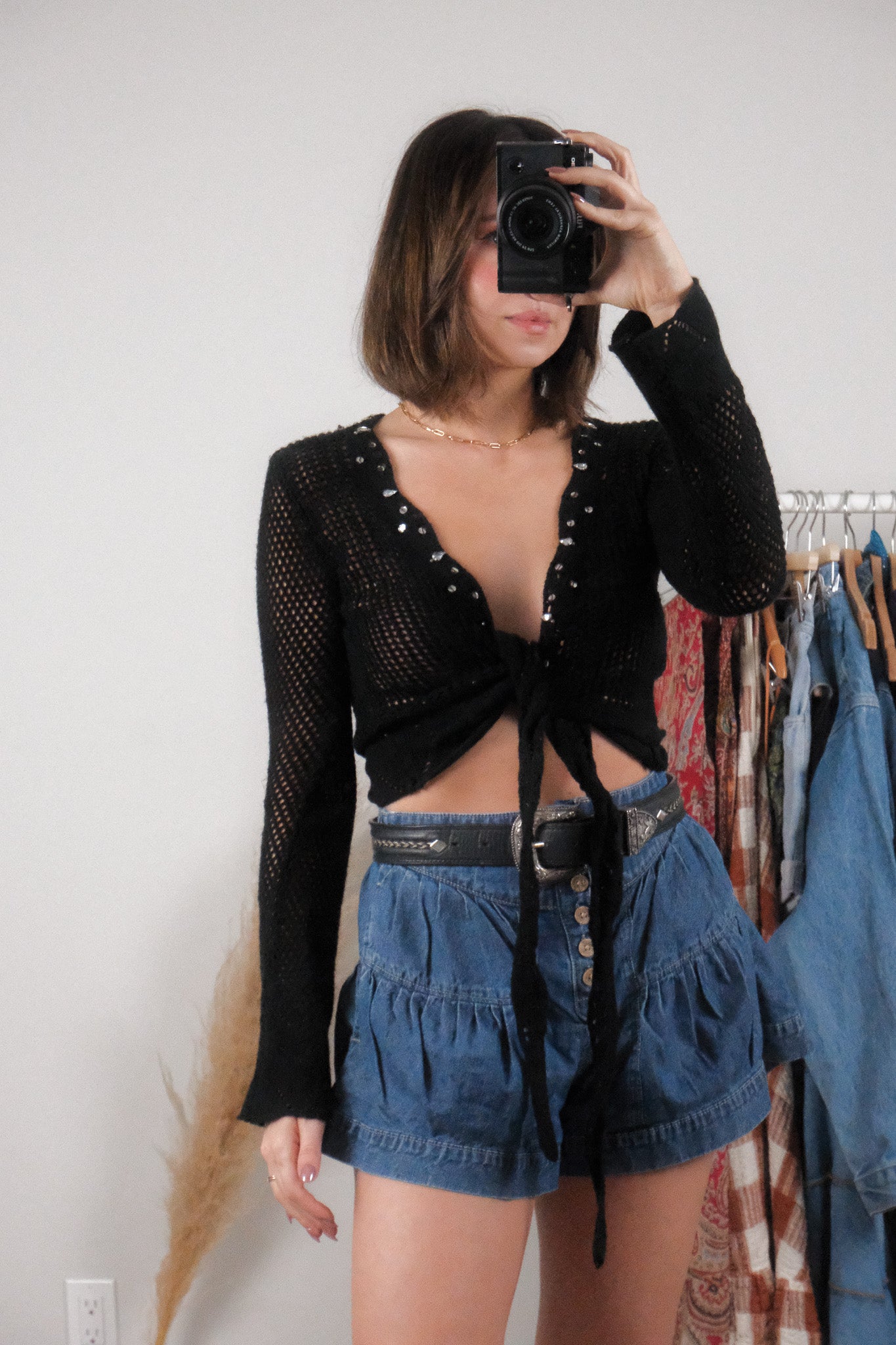 Vintage x Wool Blend Sequin Knit Tie Top (S)