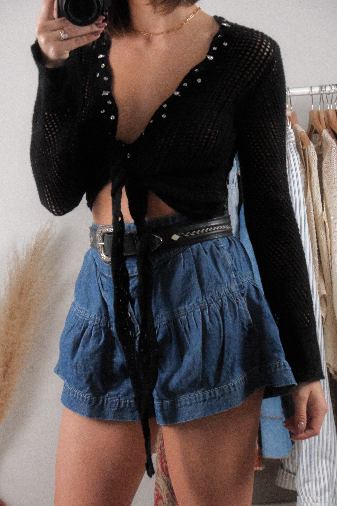 Vintage x Wool Blend Sequin Knit Tie Top (S)