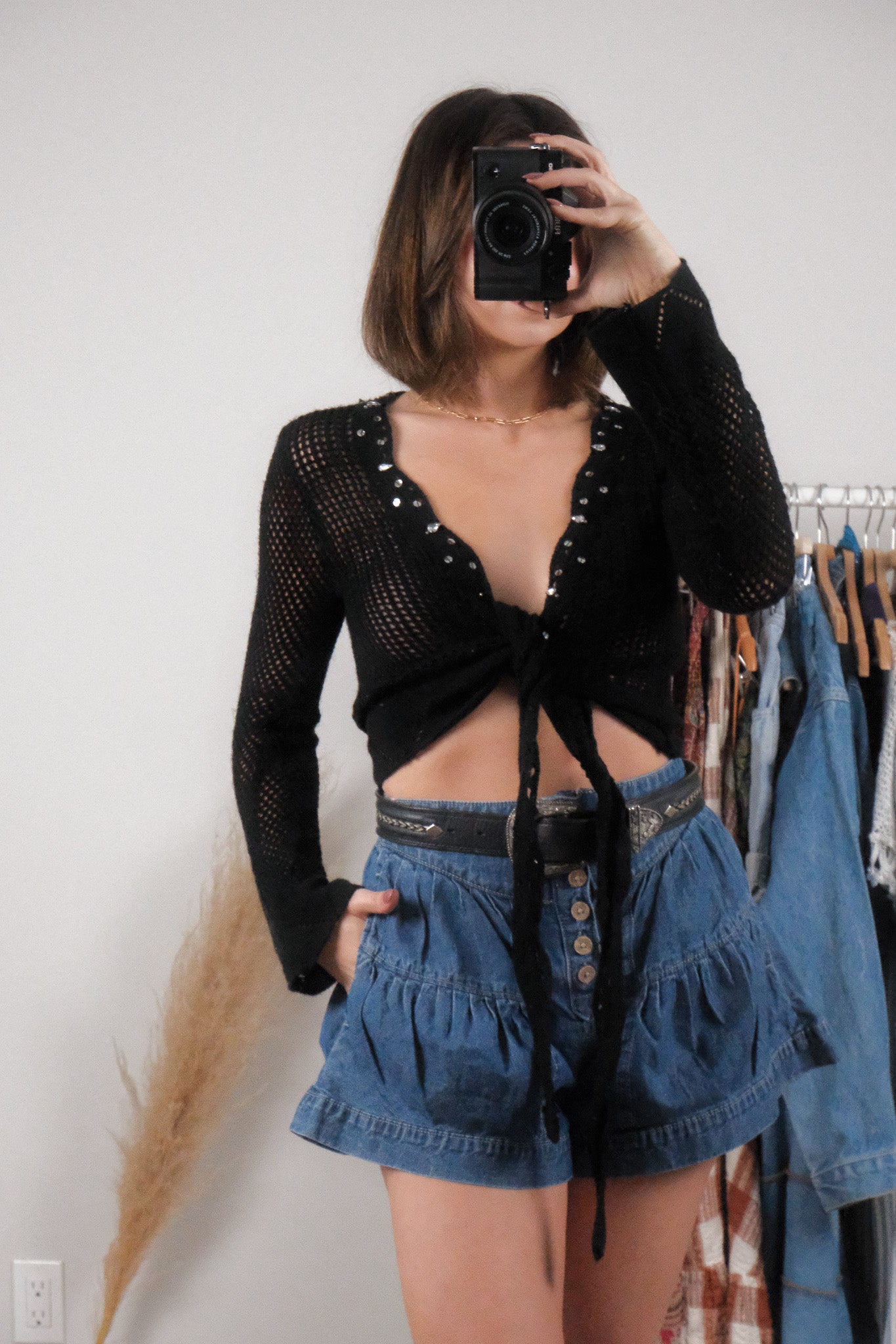 Vintage x Wool Blend Sequin Knit Tie Top (S)