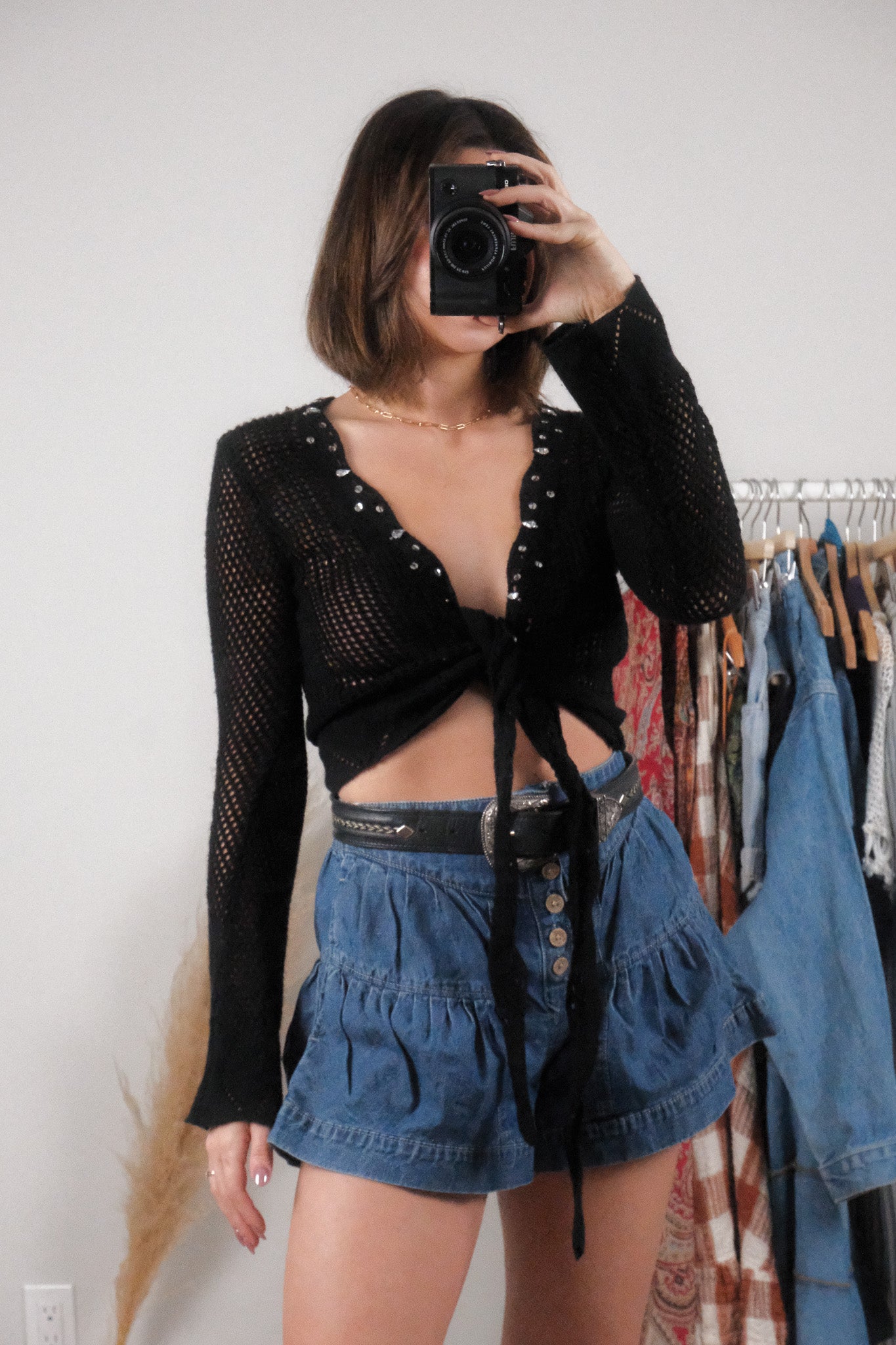 Vintage x Wool Blend Sequin Knit Tie Top (S)
