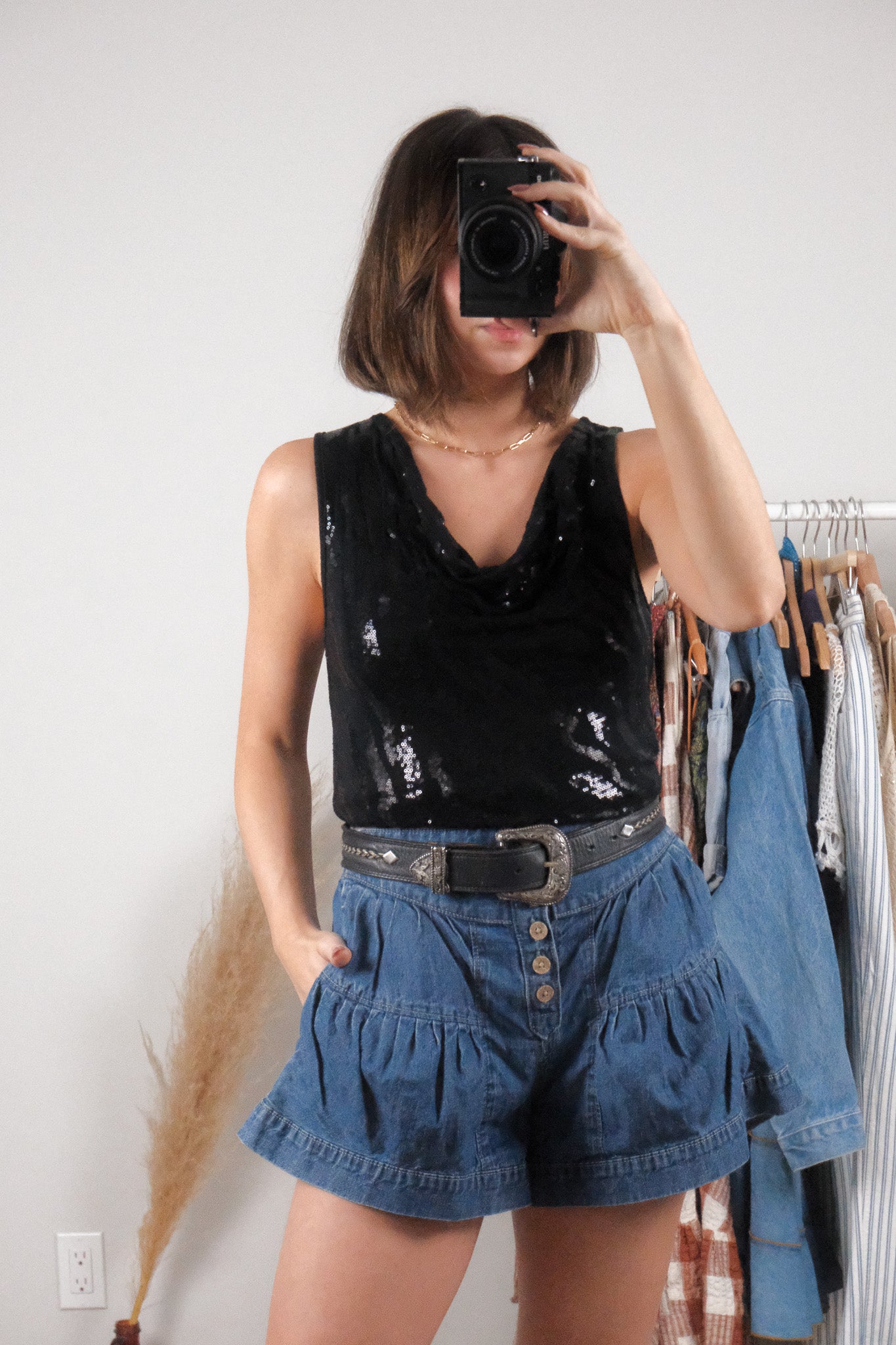Made in USA x Vintage x Sequin Cowl-Neck Top (S/M)