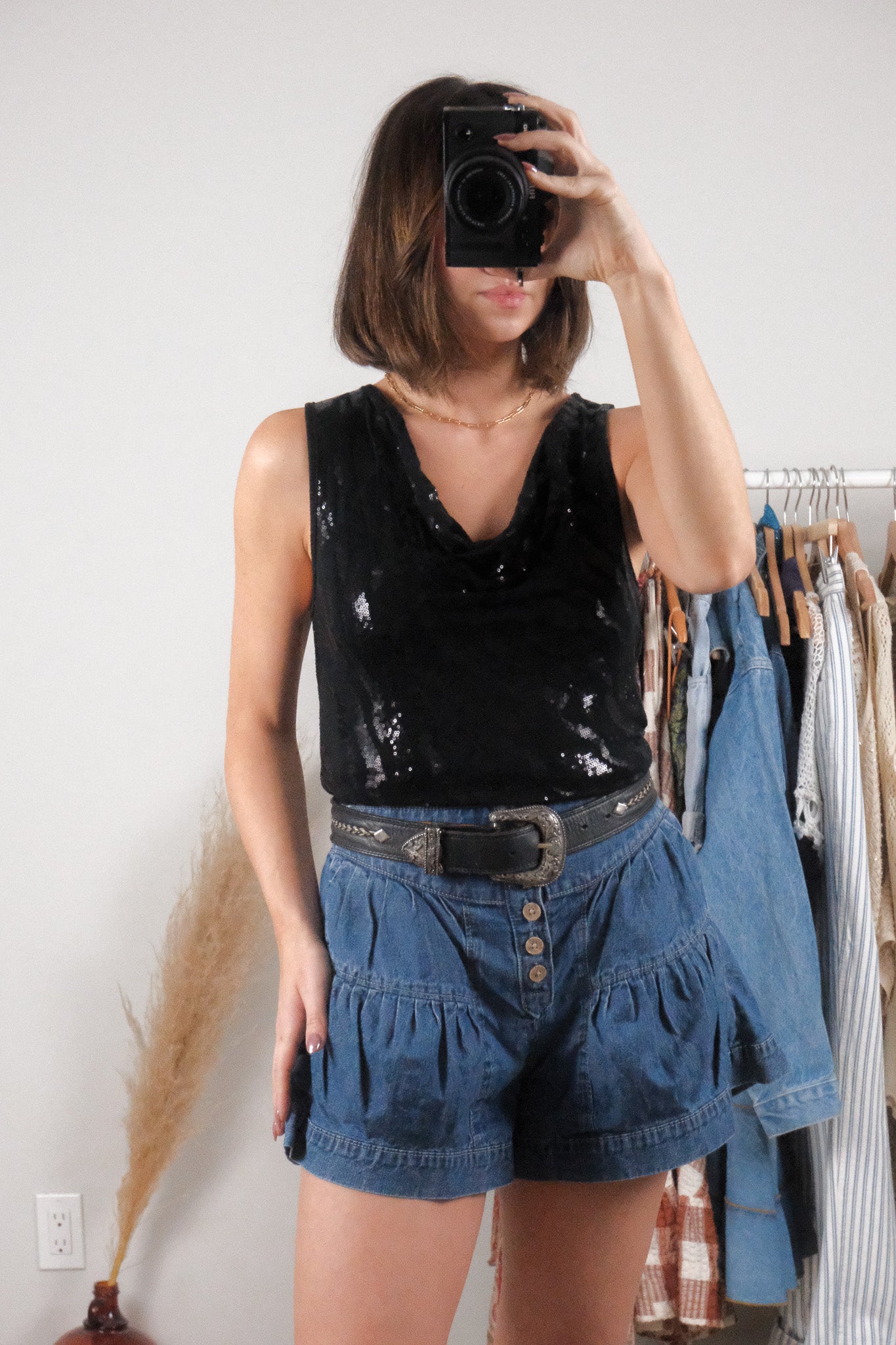 Made in USA x Vintage x Sequin Cowl-Neck Top (S/M)