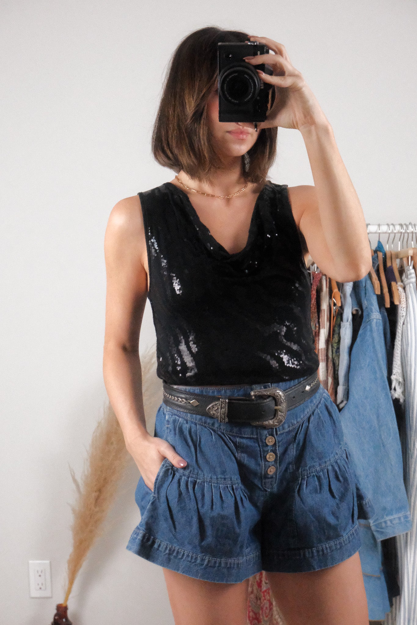 Made in USA x Vintage x Sequin Cowl-Neck Top (S/M)
